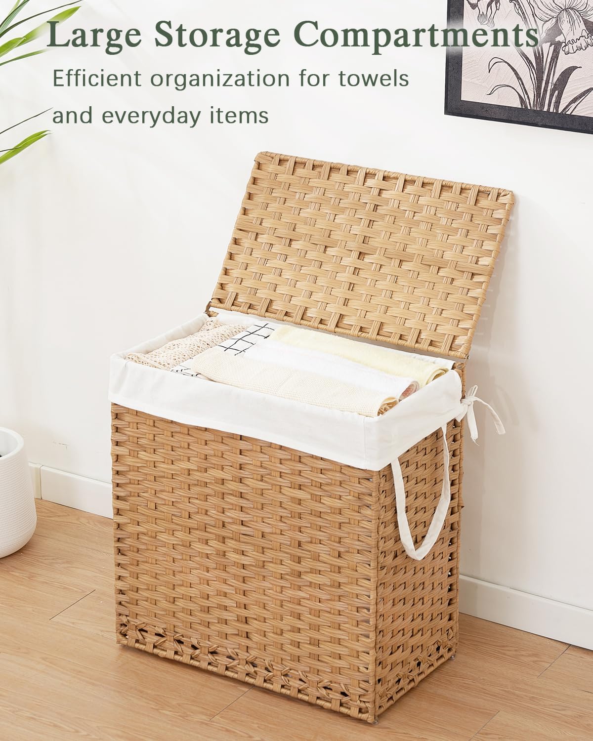 Lid Wicker Laundry Basket 112 L Laundry Hampers Handwoven Rattan Clothes Hamper / Natural / 29.6 Gal