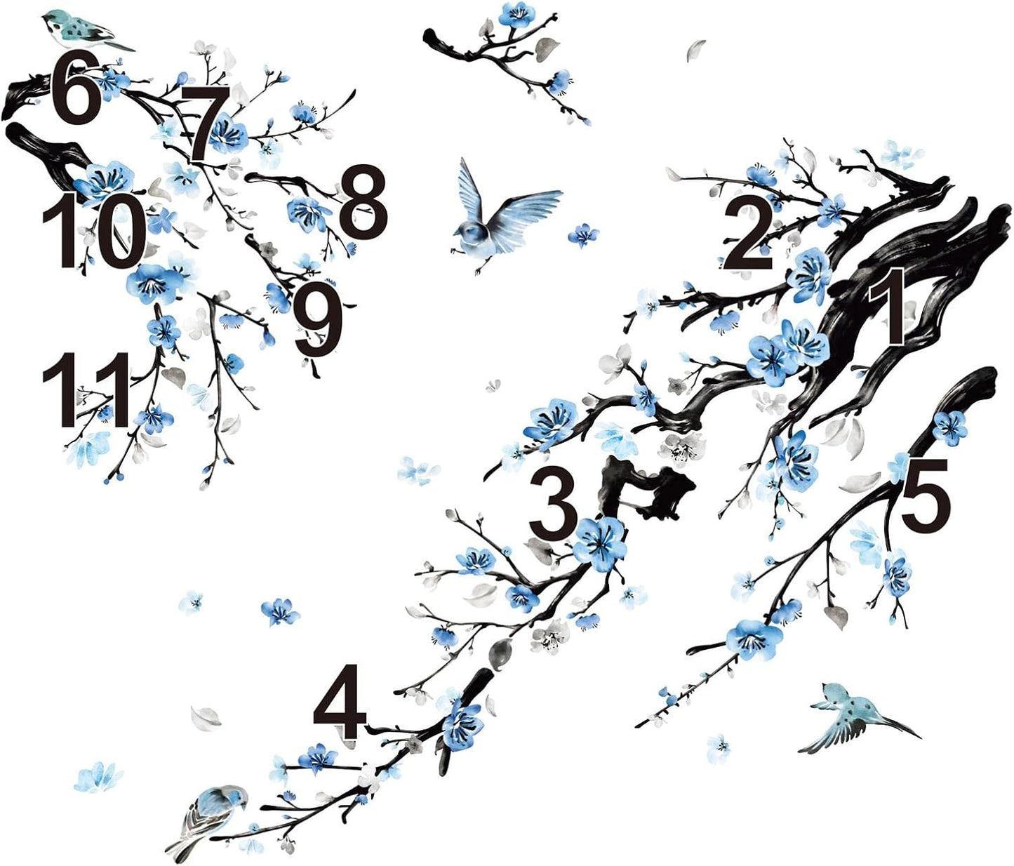 Watercolor Flower Tree Branch Wall Stickers Blossom Floral Birds Peel and Stick Wall Art / B / Blue