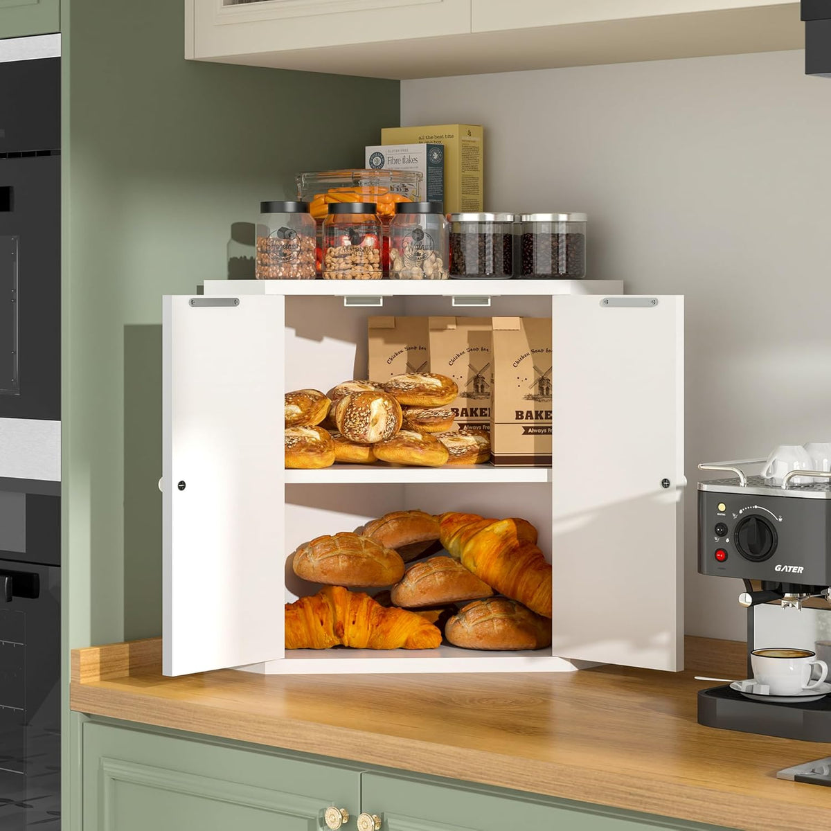 Corner Bread Box for Kitchen Countertop,Storage Container for Homemade Bread, Double Layer BreadBox, Large Capacity