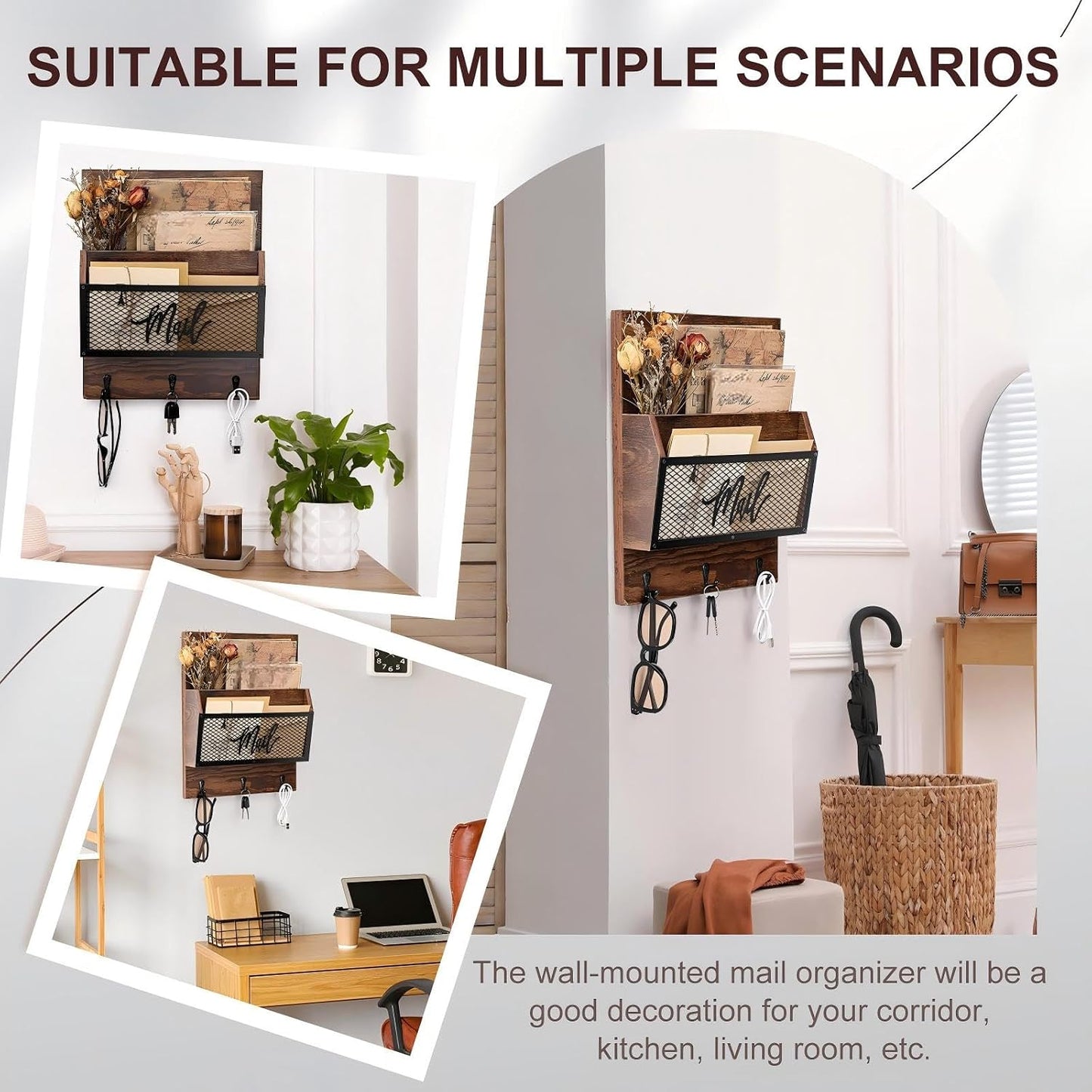 3 Hooks Indoor Wooden Wall / Brown / Classics