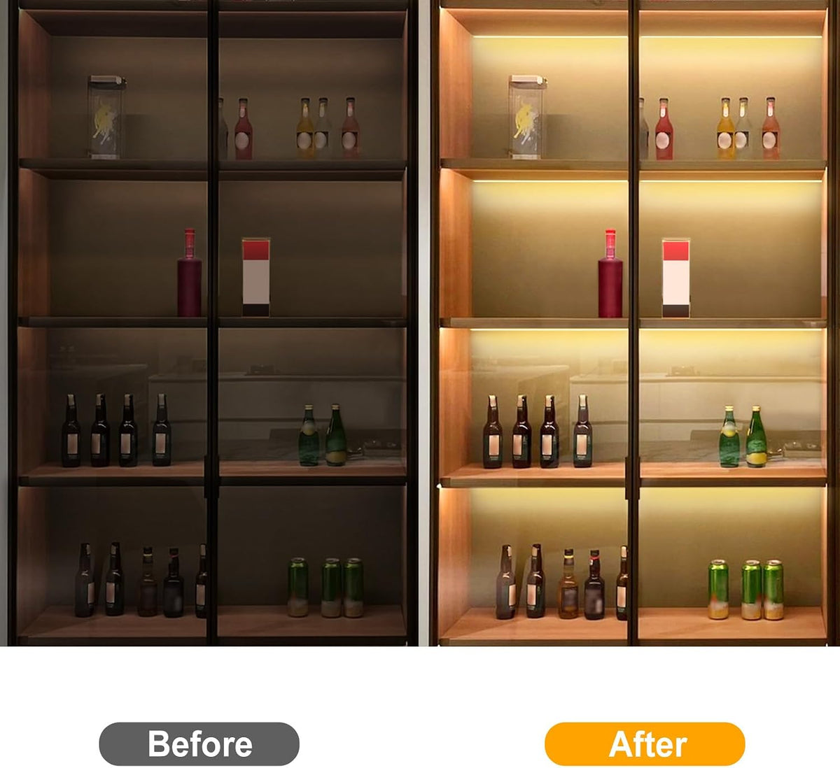 JUSJUBR Shelf Lights, 6 PCS 20 Inch Dimmable Flexible COB LED Light Strips, Warm White 3000K, LED Under Cabinet Lights