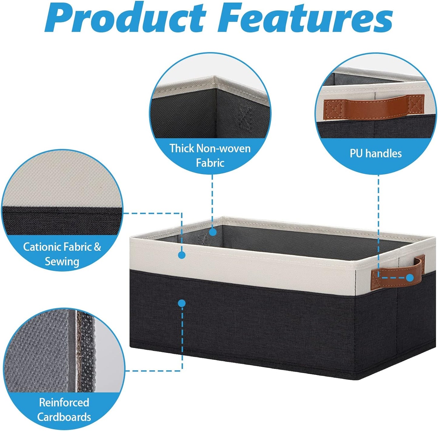 Fabric Storage Bins / 11.8 x 7.87 x 5.11 / Small / Black&white / Set of 6