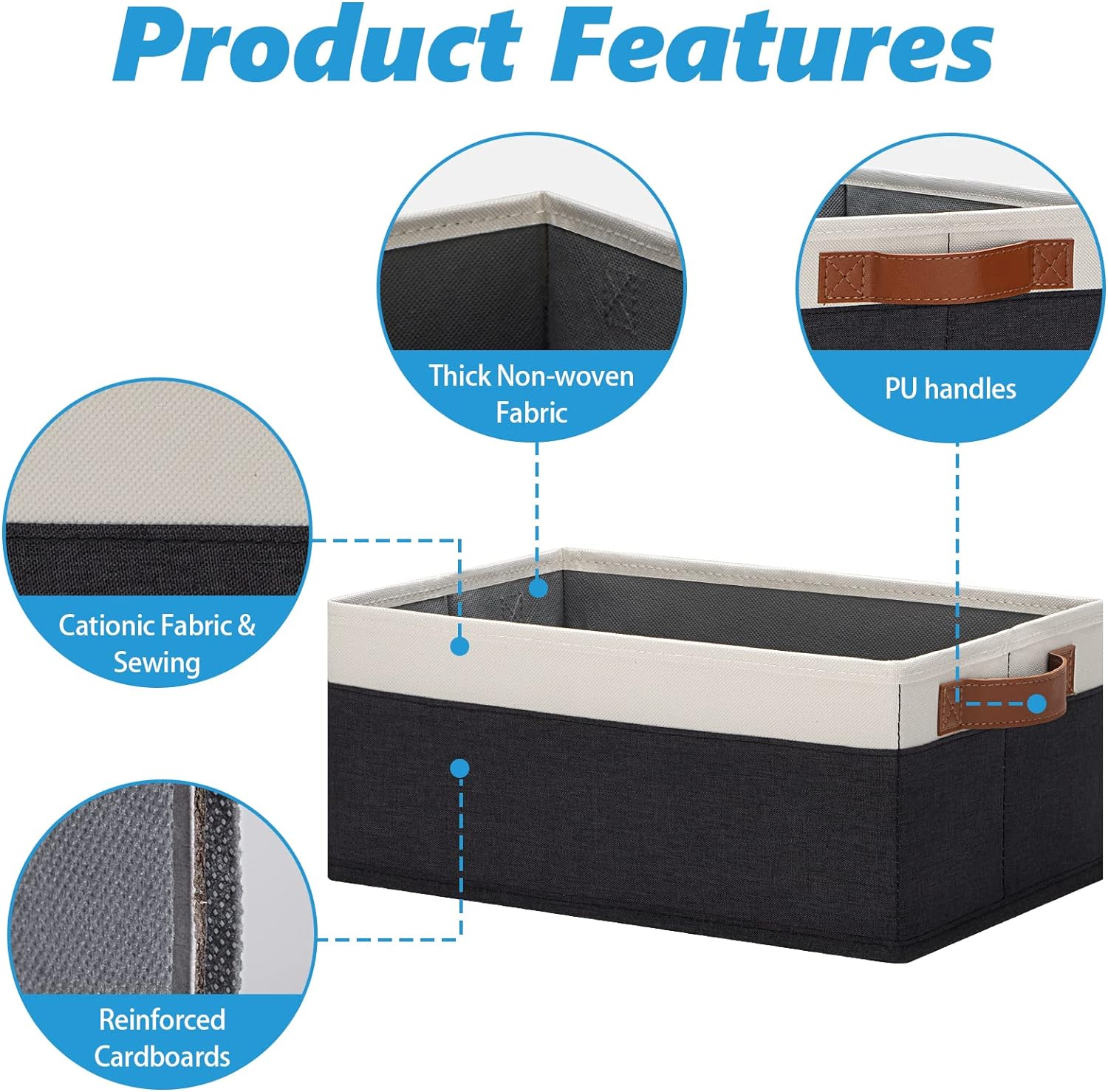 Fabric Storage Bins / 11.8 x 7.87 x 5.11 / Small / Black&white / Set of 6