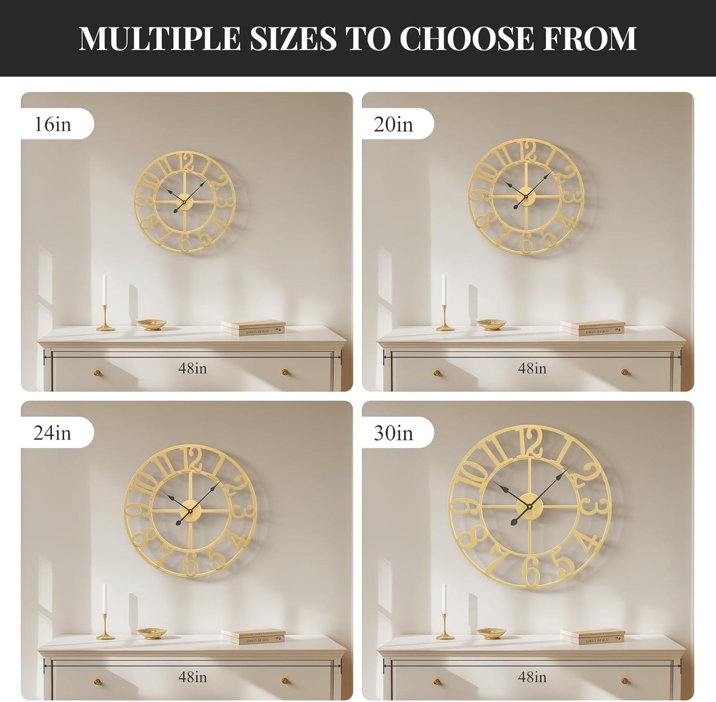 Cuspin Large Wall Clock 30 Inch Gold Decorative Metal Clock for Living Room | Battery operated, Silent non ticking