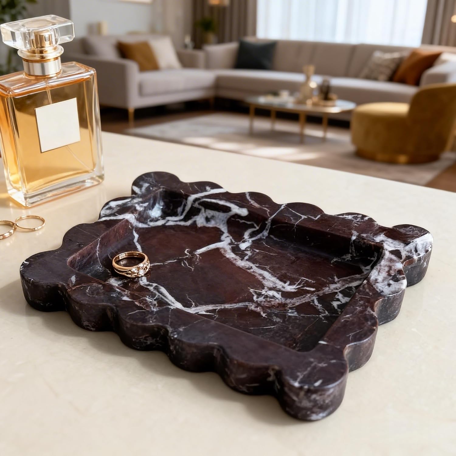 Rectangle Scalloped Tray for Women Home Décor / Rosa Levanto / Natural / 6.3 x 4.7