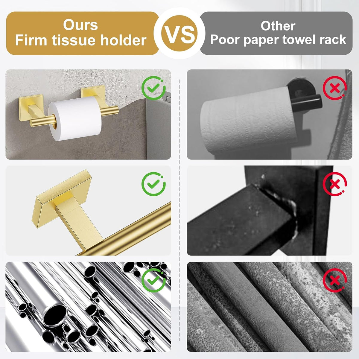 10 Pieces Brushed Gold Towel Bar Set, Double Dase Toilet Paper Holder Bathroom Hardware Set, 23.6 Inch Stainless Steel