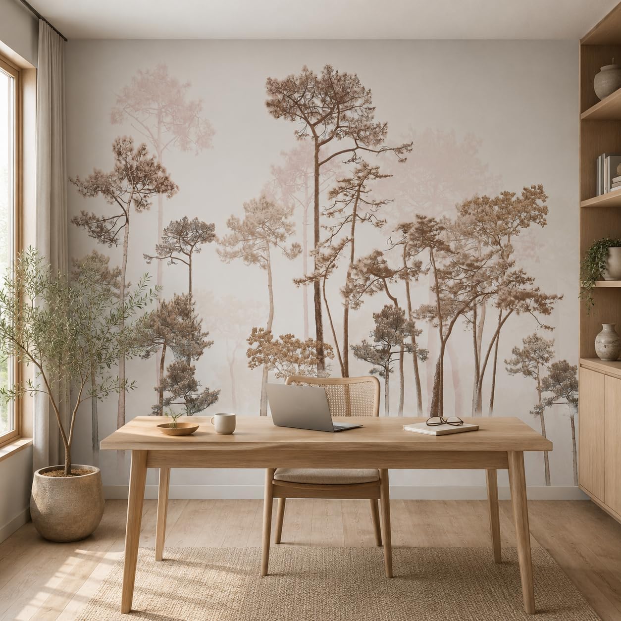 Vintage Forest Wall Murals Peel and Stick 144" W x 100" H Waterproof / Taupe / 144 x 100 / Beige