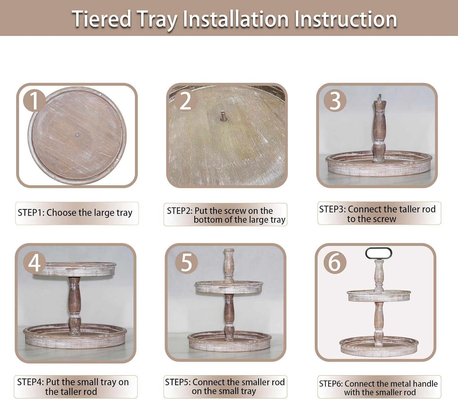Two Tiered Tray Stand Rustic Decor Farmhouse 2 Tiered Tray Serving Tray Seasonal & / Brown / 15.7