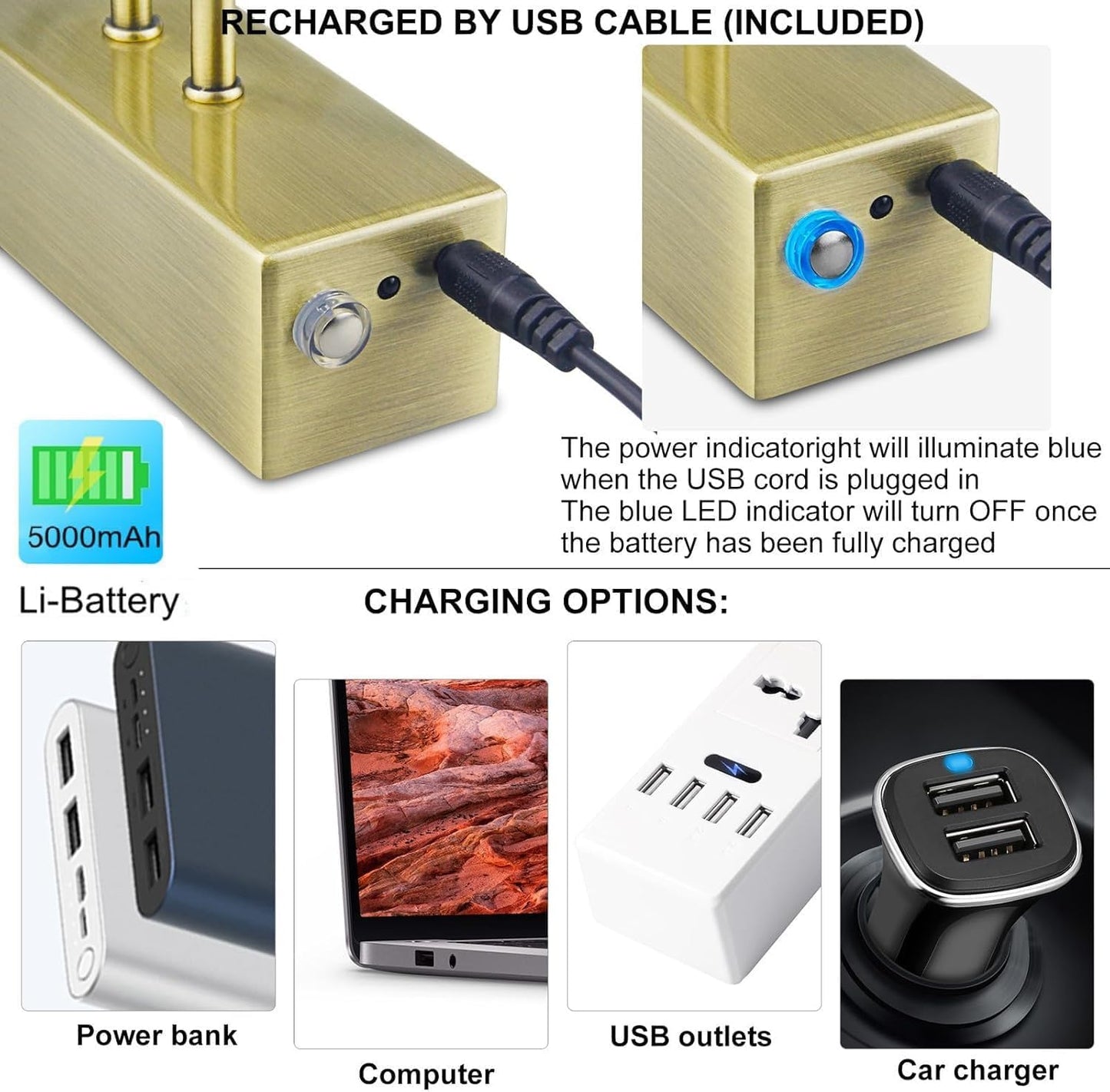 Rechargeable Picture Light with Remote, 13", Antique Brass | 5000mAh Battery Operated, 2 Colors Gallery Light, 280LM