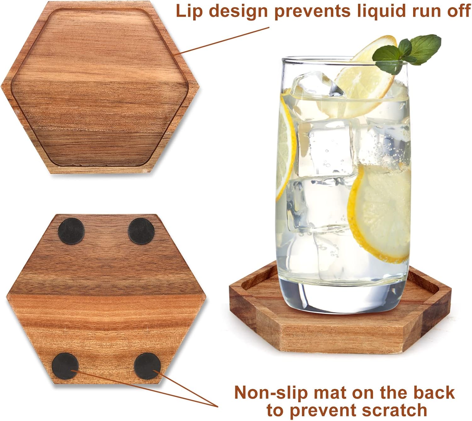 Holder Wooden Coaster Drink Coffee Table Decoration Kitchen Decor Gift / Hexagon / Set of 6