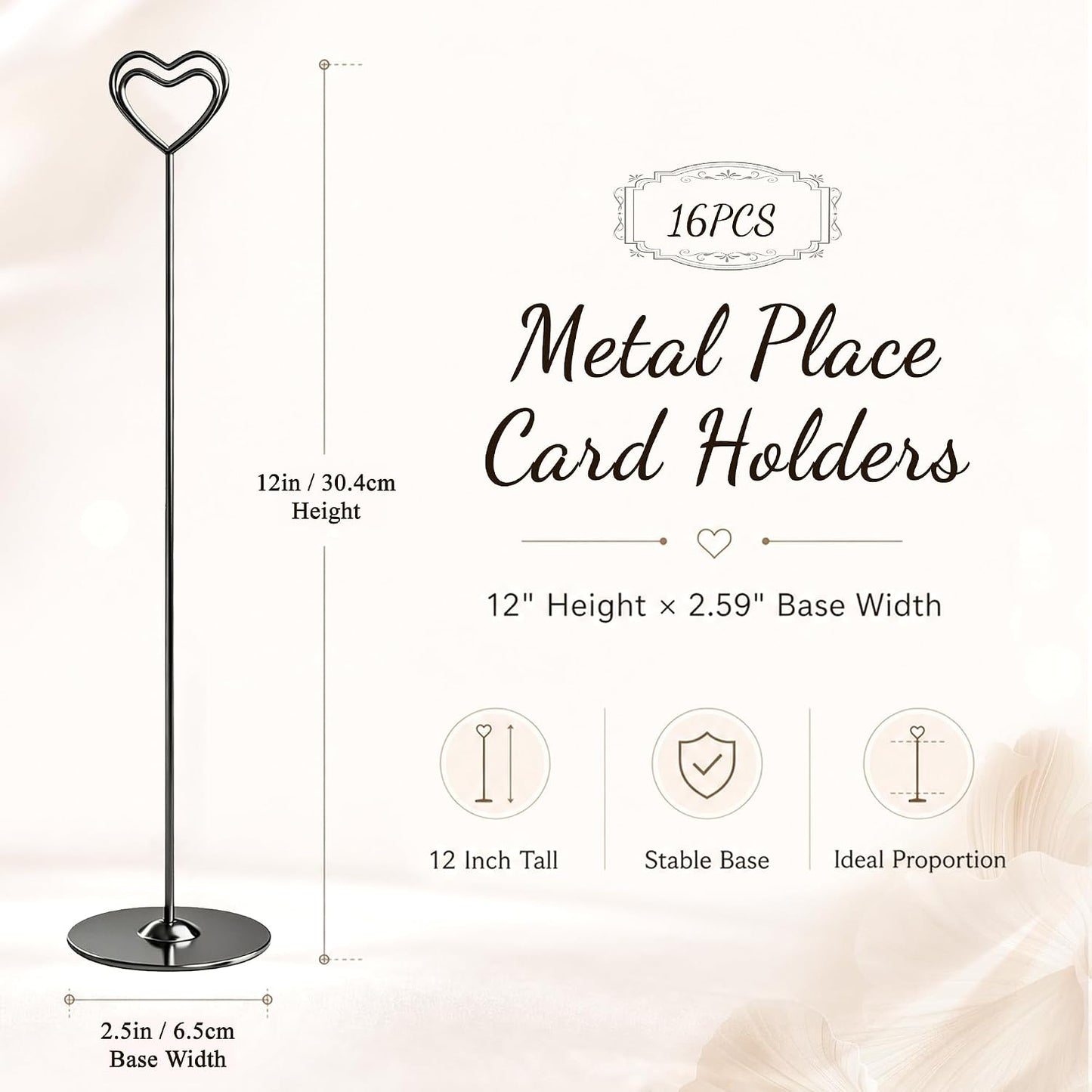 Urban Deco 16PK Heart Table Number Holders Place Card Holders 12 Inch Table Card Holders Steel Card Holders for Photos