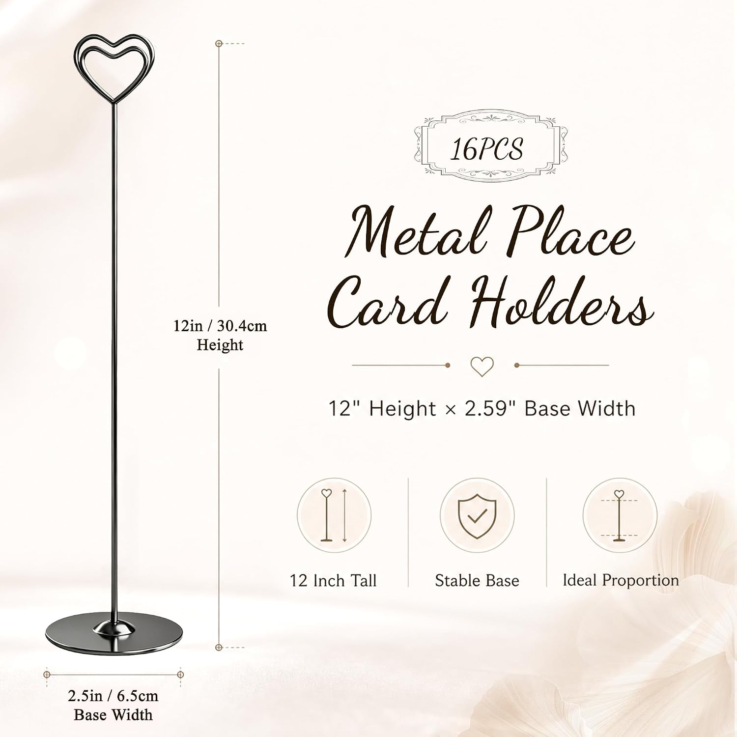 Urban Deco 16PK Heart Table Number Holders Place Card Holders 12 Inch Table Card Holders Steel Card Holders for Photos