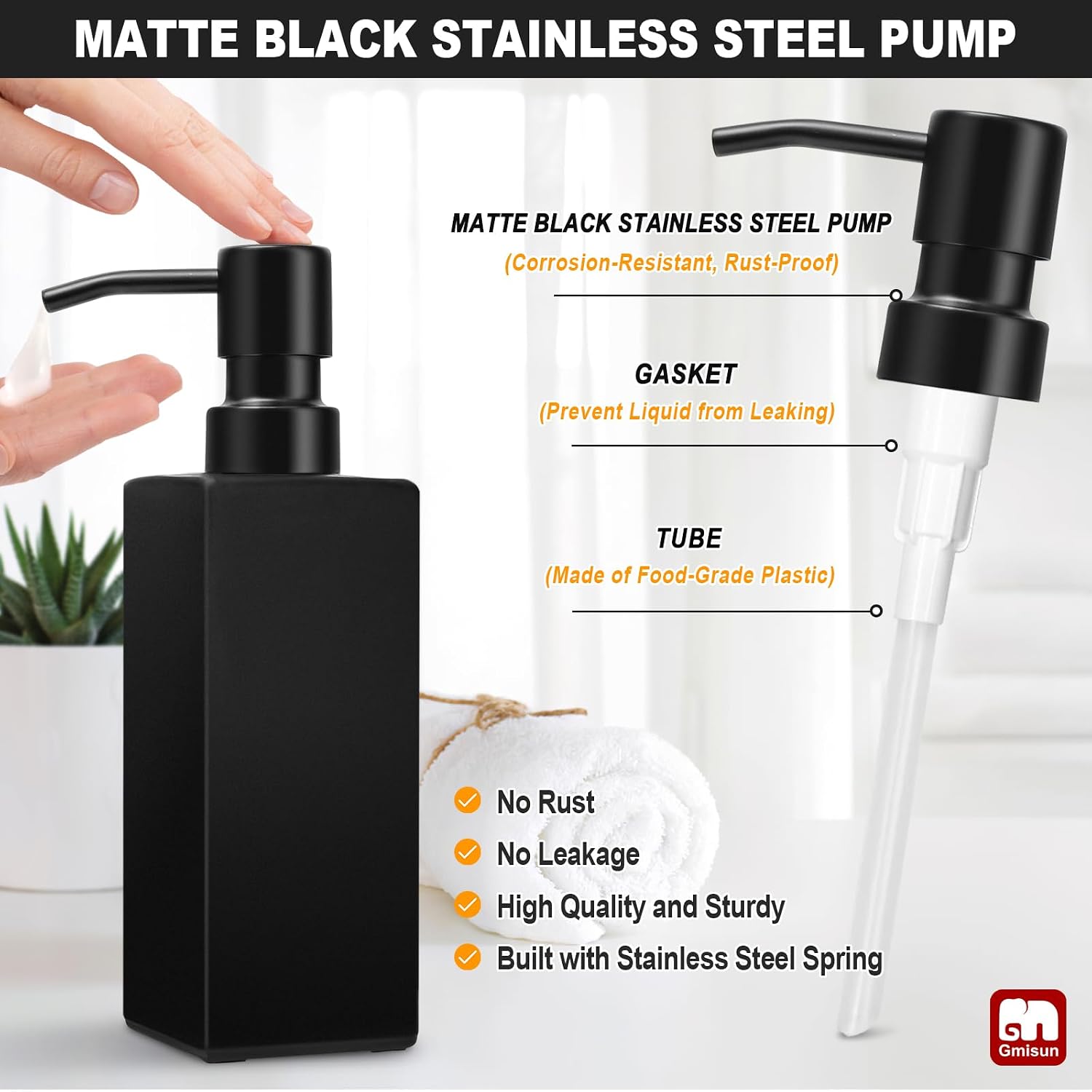 GMISUN Kitchen Soap Dispenser Set, Hand and Dish Soap Dispensers Set, Black Liquid Soap Dispenser with Tray, Refillable
