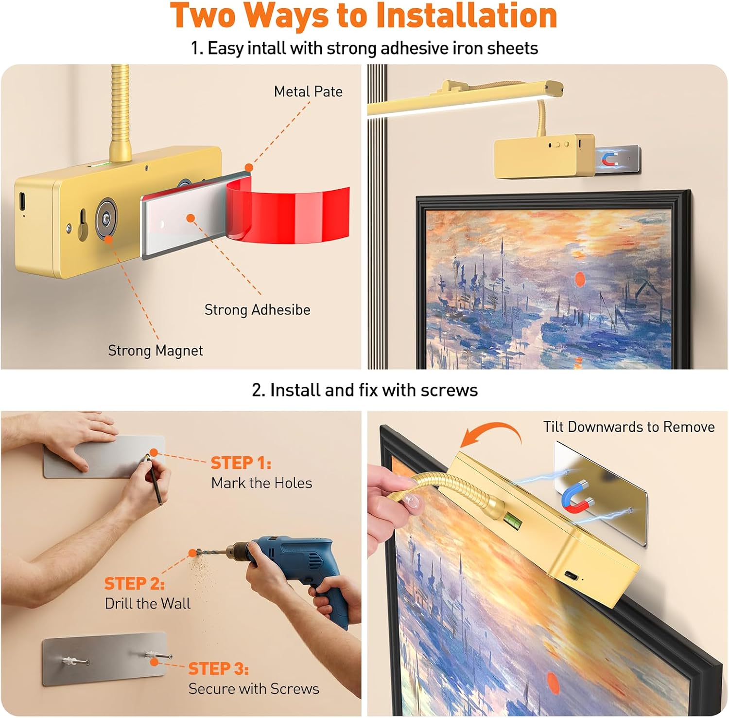 Picture Light, 15.35inch Wireless Picture Lights for Wall Rechargeable, 5400mAh Battery Wall Light with Remote, 3 Color
