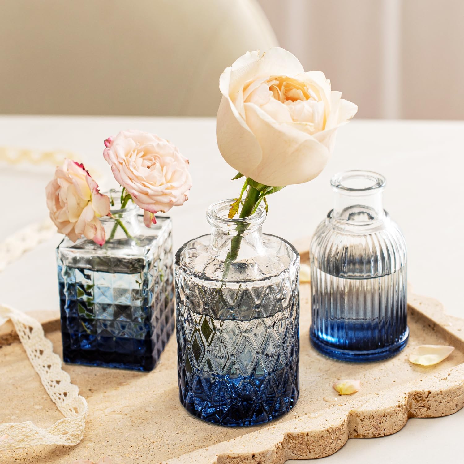 Clear Glass Bud Vase Pcs / Gradient Blue / Set of 12