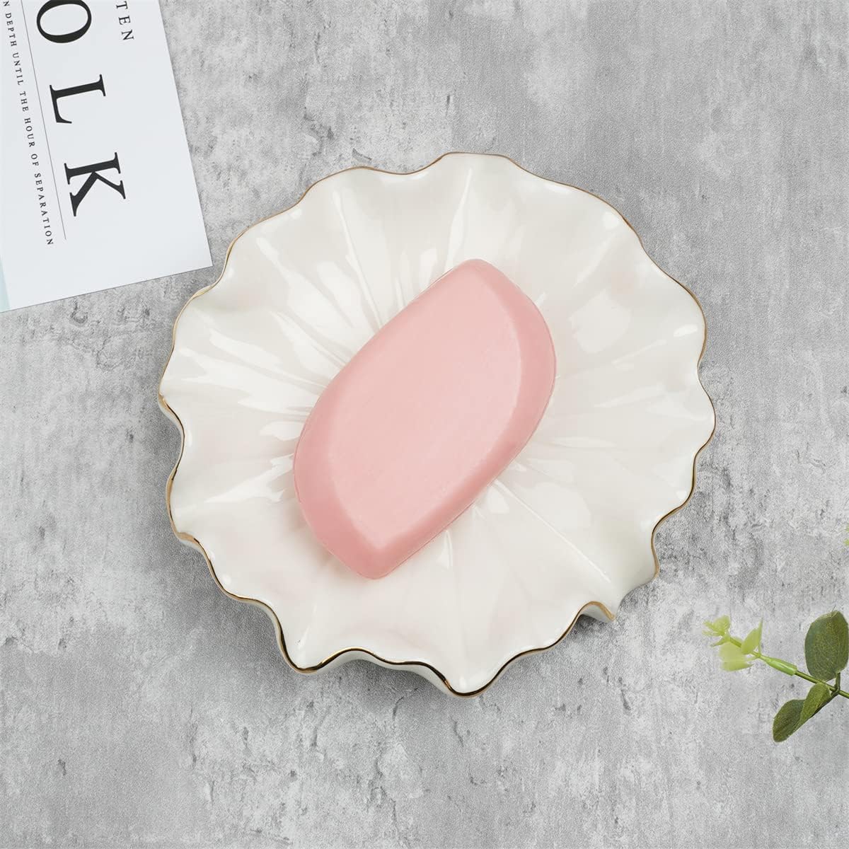 Drain Ceramic Lotus Leaf Soap Holder Soap Saver for Bar Soap / White