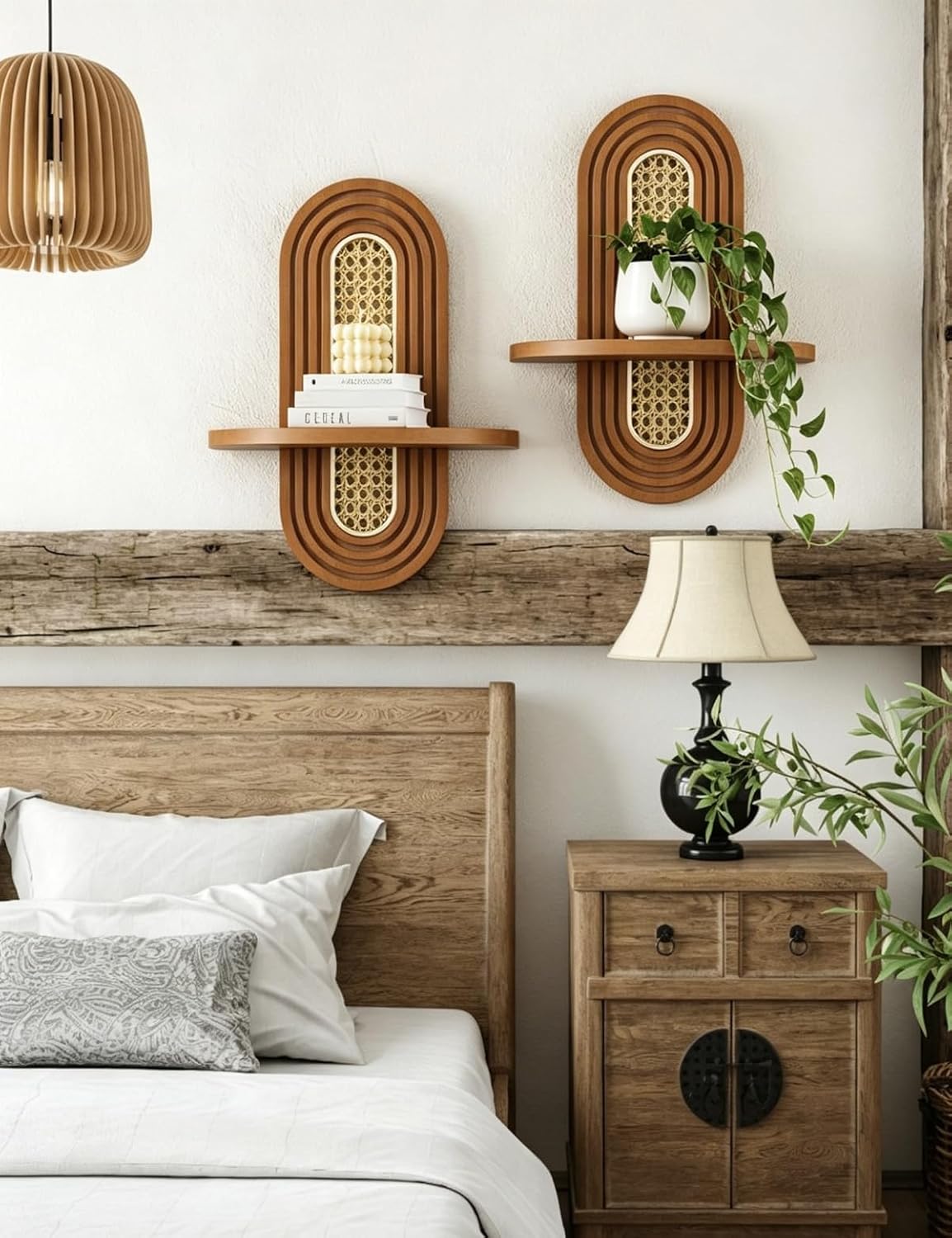 Boho Shelves Wall Decor / Walnut / Natural / Set of 2