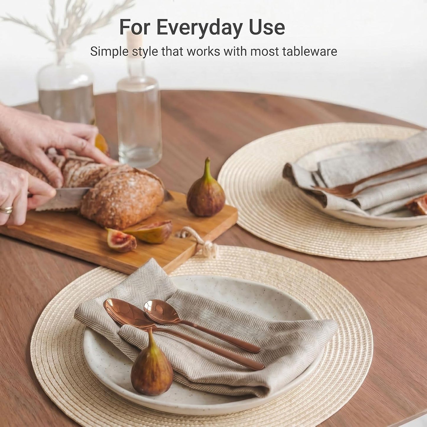 FunWheat Round Braided Placemats Set of 8 Place Mats for Dining Table Woven Washable Non-Slip Table Mats 15