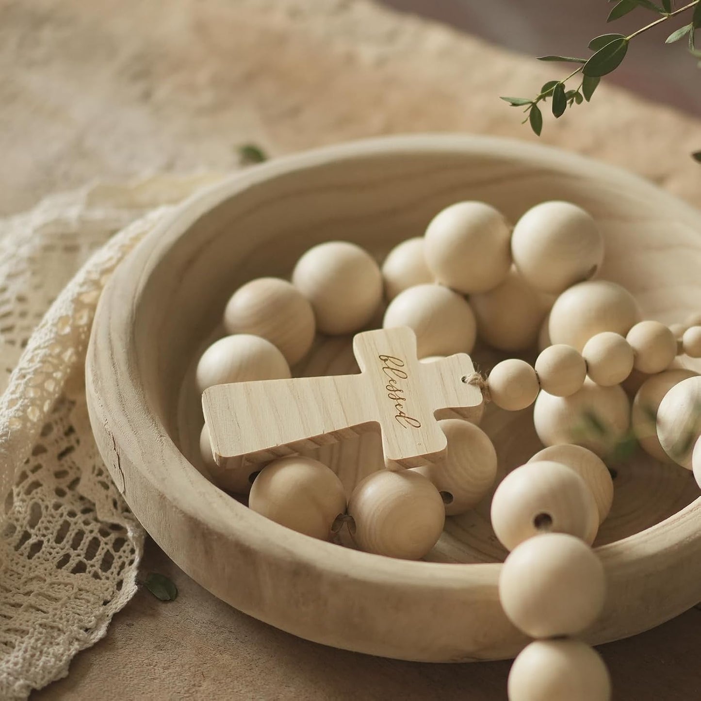 Wooden Beads Garland / 67 Inches / Nature Beige