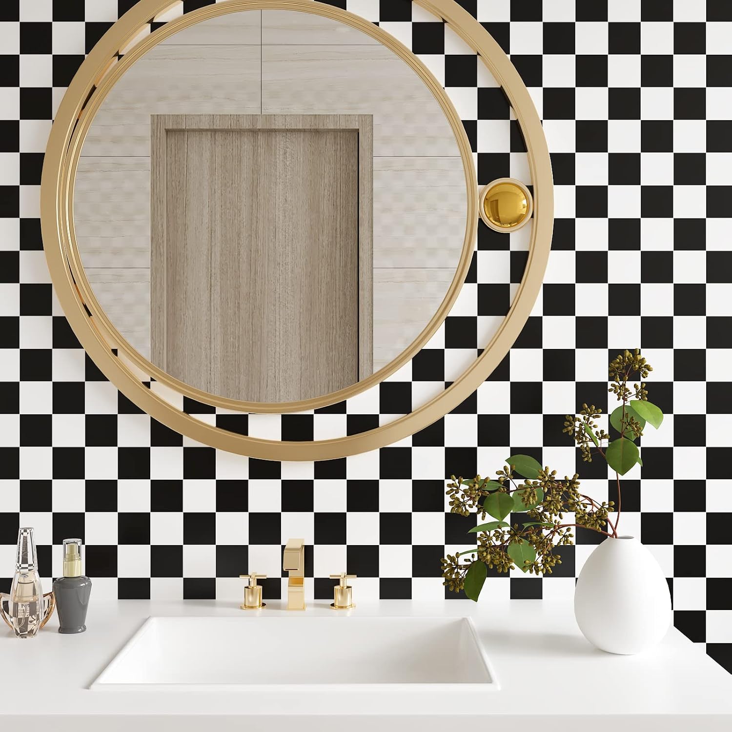 15.7''x315'' Checkered Wallpaper Peel and Stick and White Wallpaper Checkered / 15.7 x 315 / Black