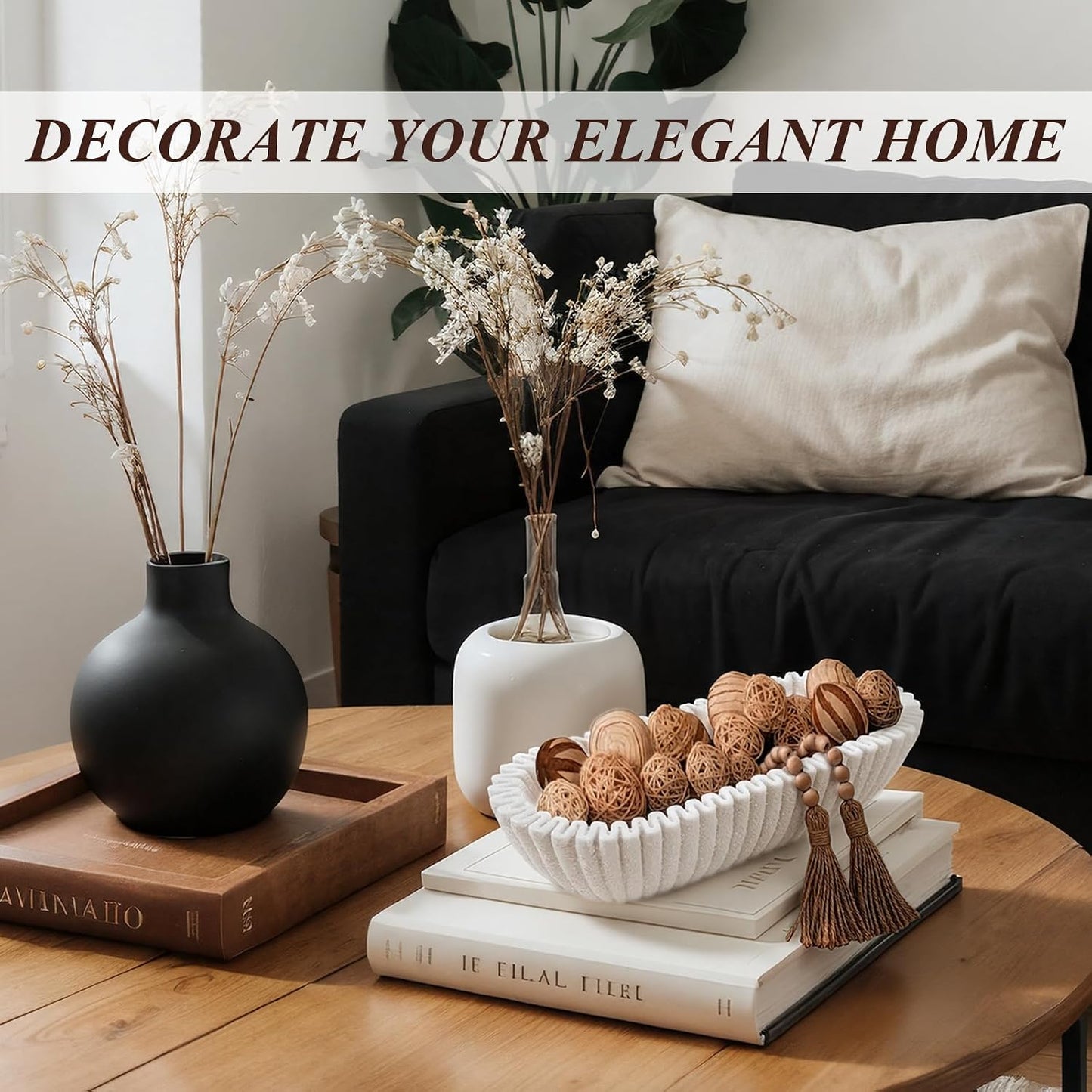 Large Decorative Bowl / White / Oval
