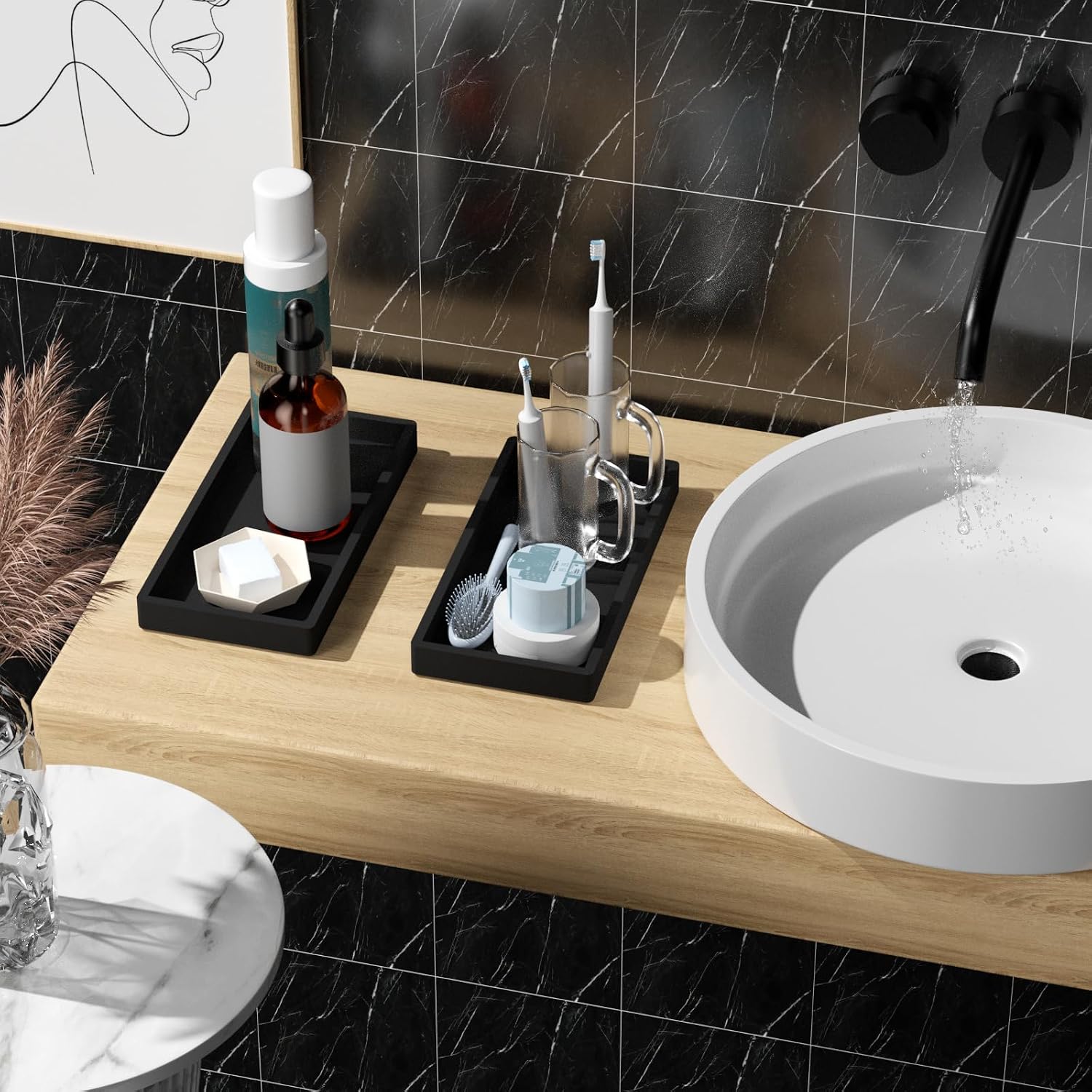 Bathroom Vanity Tray / Black / 7.8 Inch / Set of 2