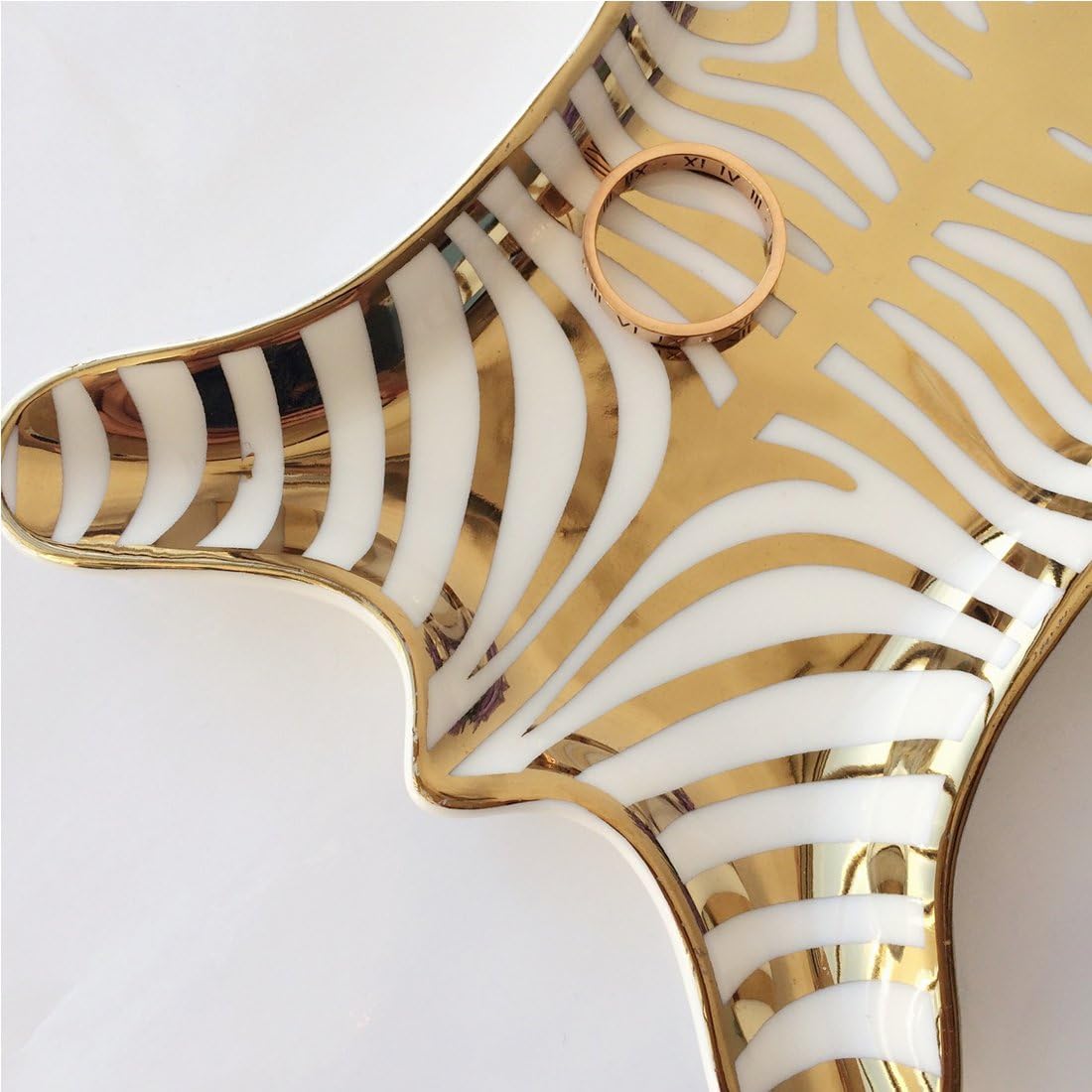 Zebra Stripe Jewelry Tray Ceramic Dishes Plate Gilded 5.9 / Gold