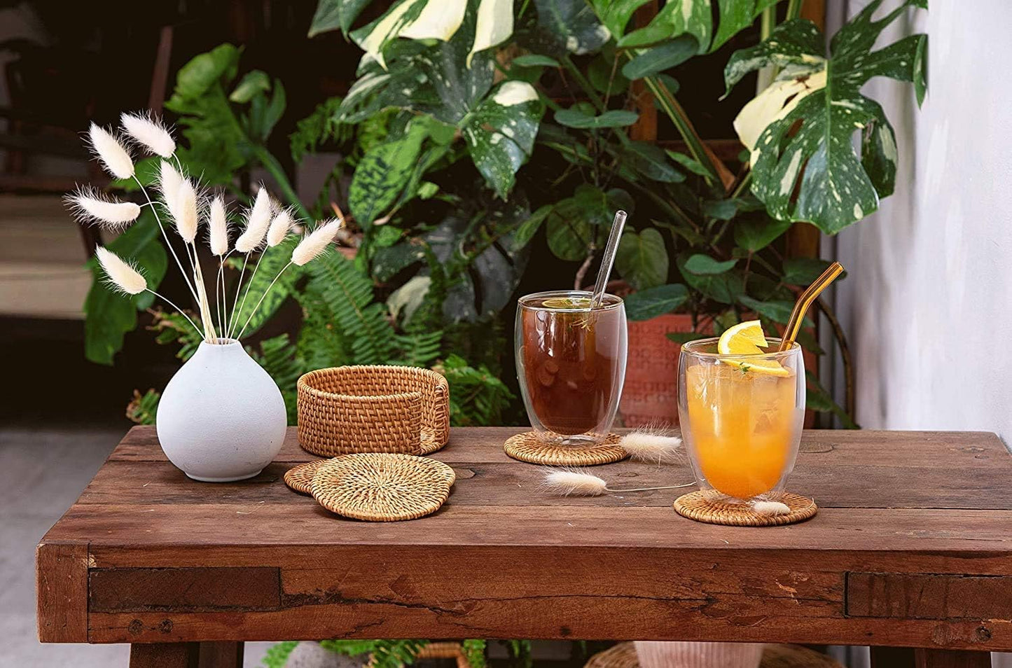 Holder / Coasters Exotic Handmade Teacup Coasters Round Vitenam Rattan Coasters / Set of 7