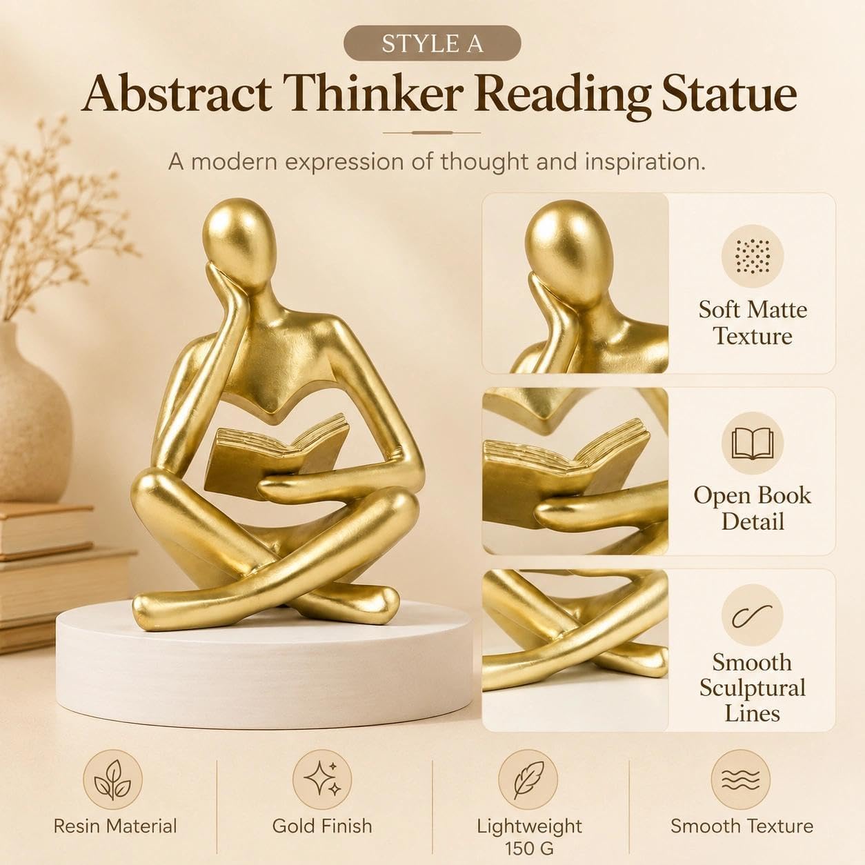Abstract Reading Figurine Style A / Reader-gold-a
