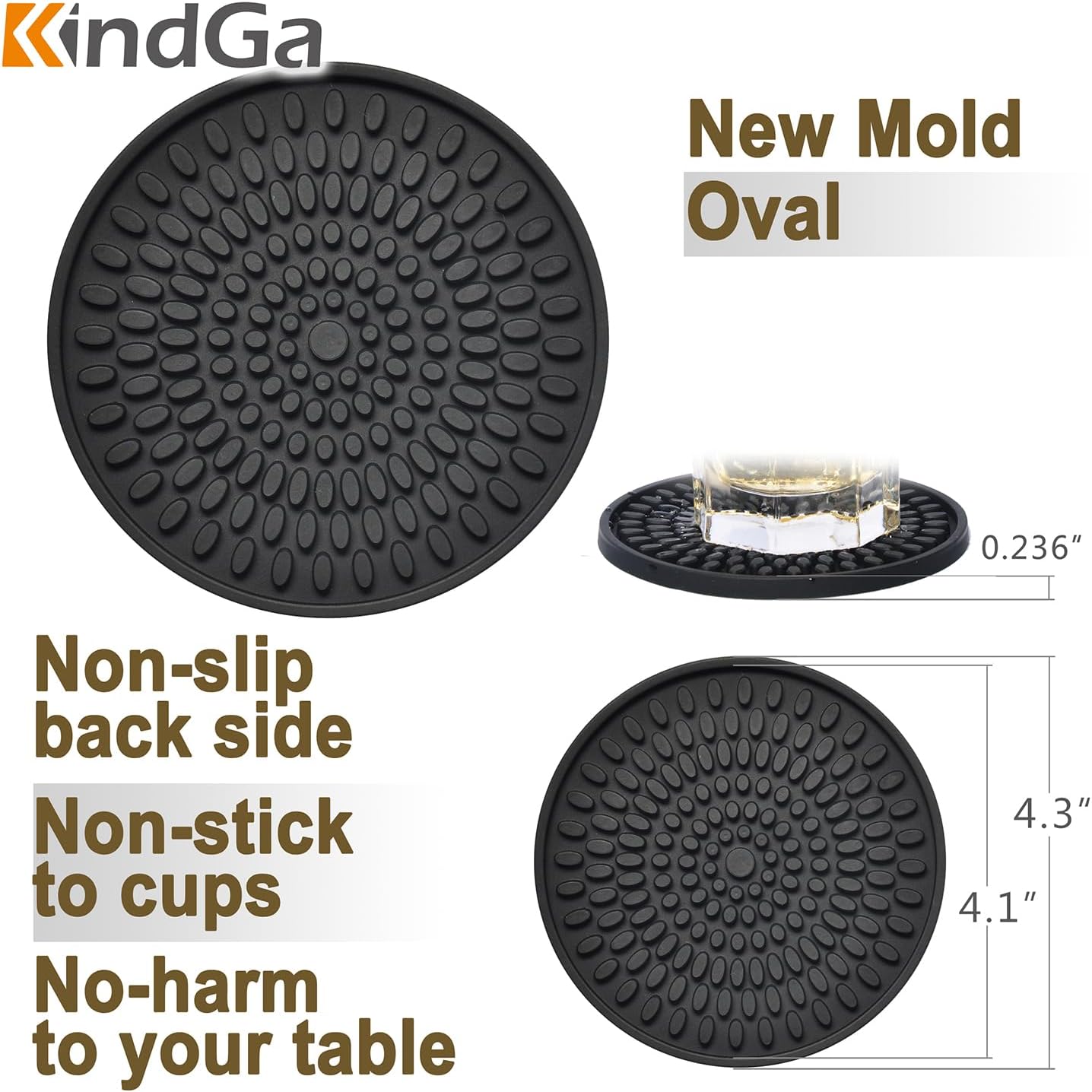 Absorbent Rubber Coaster Set / Black-oval Buds / Set of 8