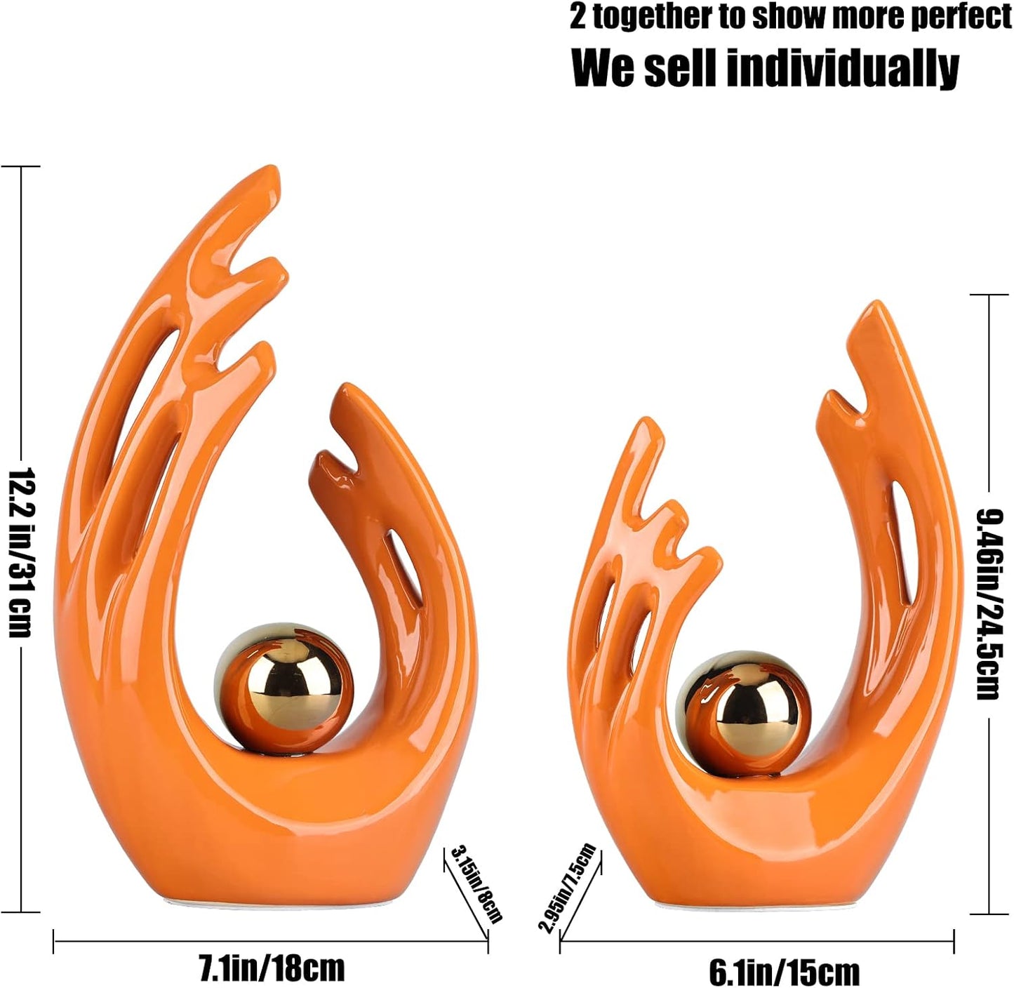 Abstract Art Ceramic Statue / Orange Gold / Small / 9.5 Inch