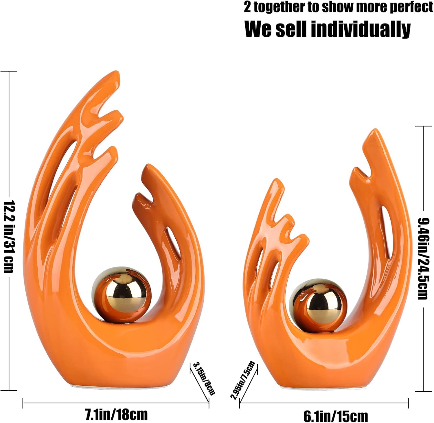 Abstract Art Ceramic Statue / Orange Gold / Small / 9.5 Inch