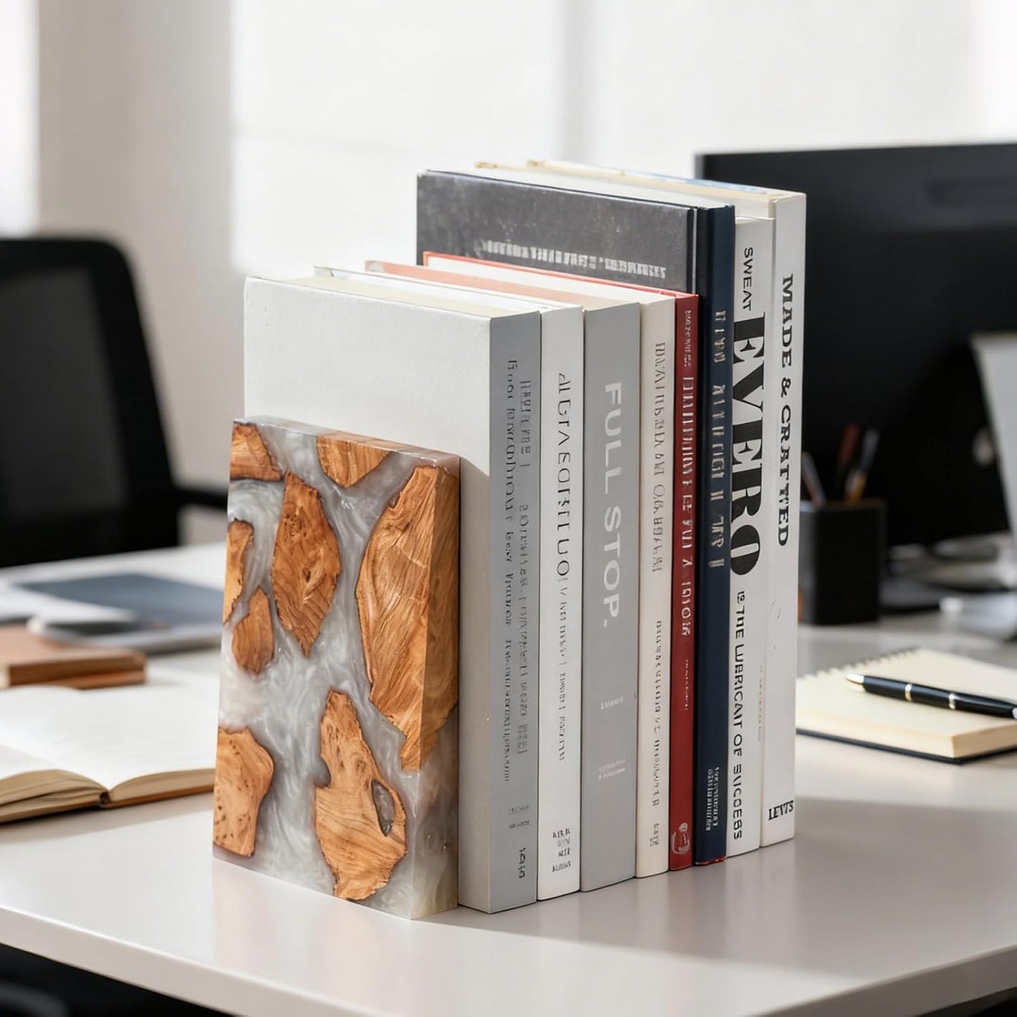 Unique Burl Wood Figure Book Ends for Study Office / Pearlescent White