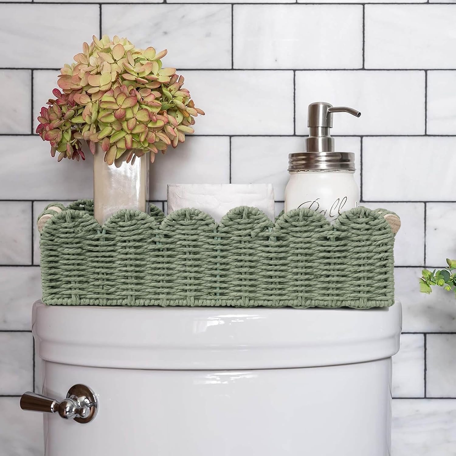 Toilet Paper Storage Basket Scalloped Edge Home Decor Basket / Green / 14 x 6.3 x 3.9 / M - In