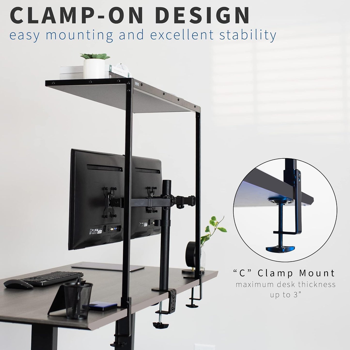 VIVO Large 42 inch Clamp-on Overhead Desk Shelf, Raised Desktop Organizer, Elevated Workstation Accessory Platform
