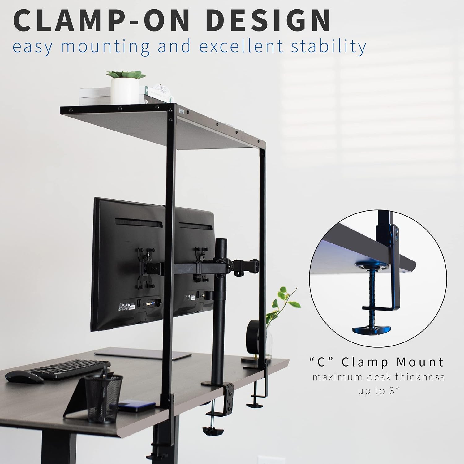 VIVO Large 42 inch Clamp-on Overhead Desk Shelf, Raised Desktop Organizer, Elevated Workstation Accessory Platform