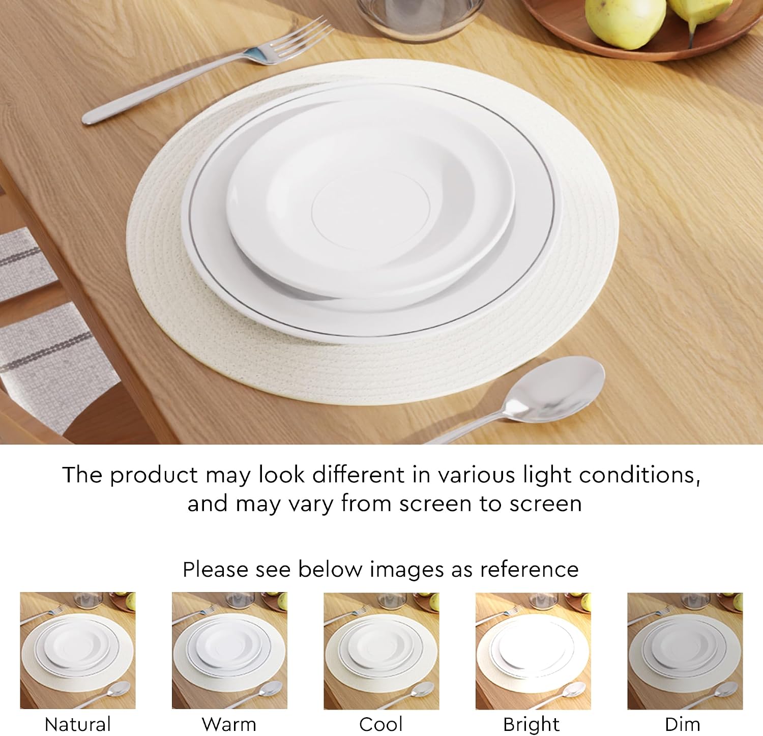 Encasa XO Placemats, Round Cotton Dining Table Mats 13" | Off White, Handcrafted Ribbed Texture | Heat Resistant