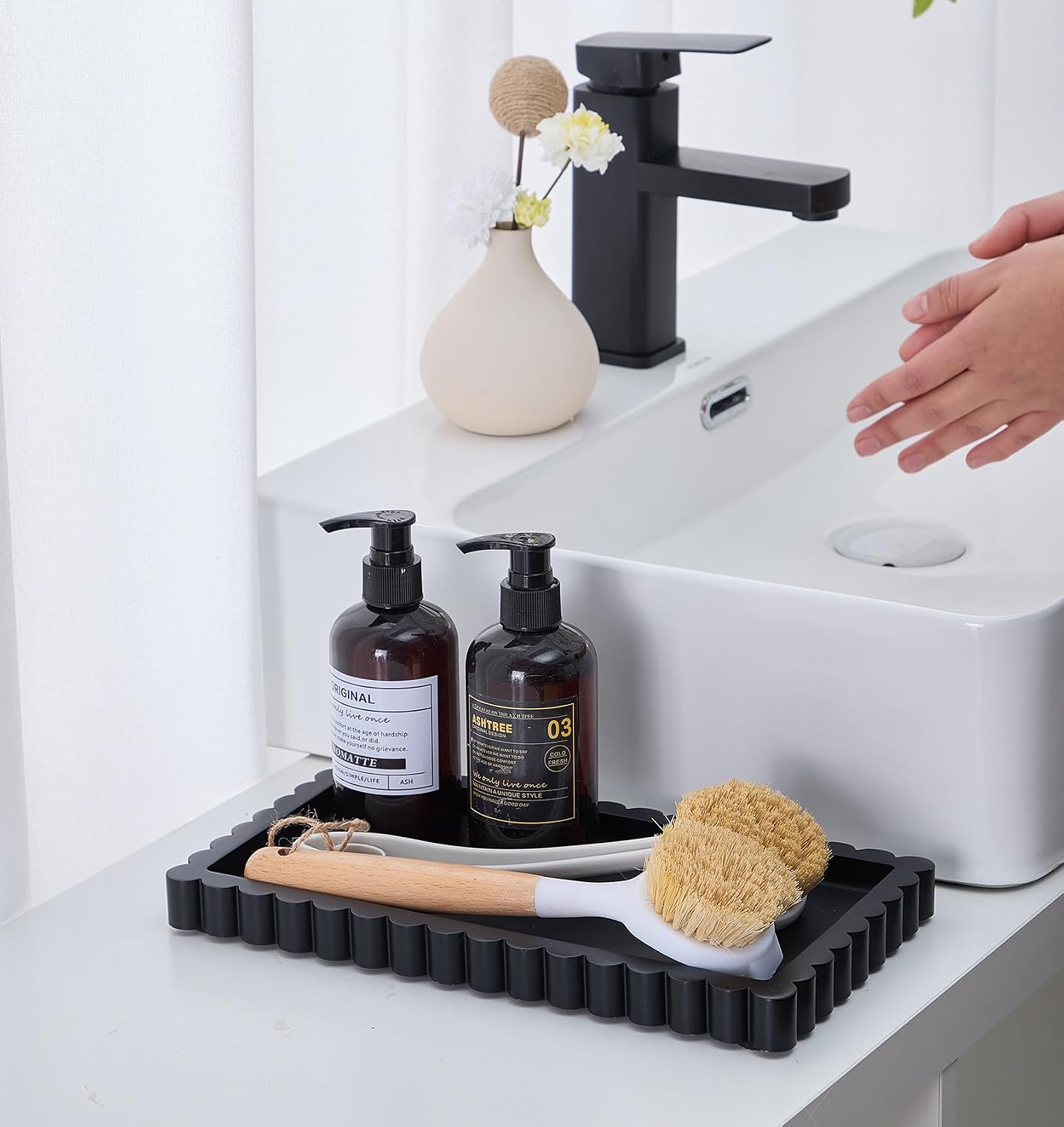 Scalloped Bathroom Vanity Tray for Countertop- Small Concrete Modern Industrial Minimalist Counter