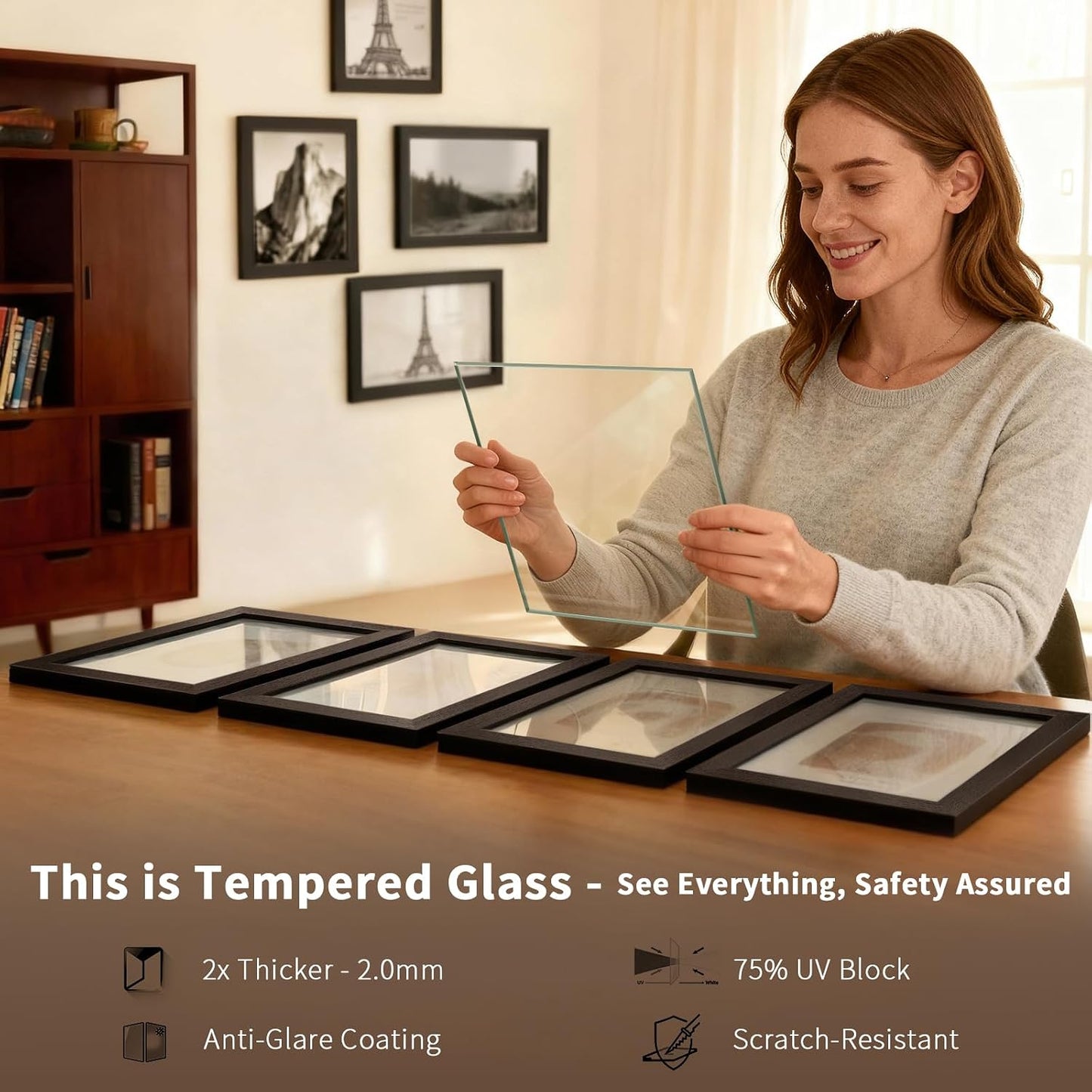 12x16 Picture Frame 4 Pack, Black Solid Wood, Gallery Wall Hanging | Thick & Wide Border, HD Tempered Glass, Vertical