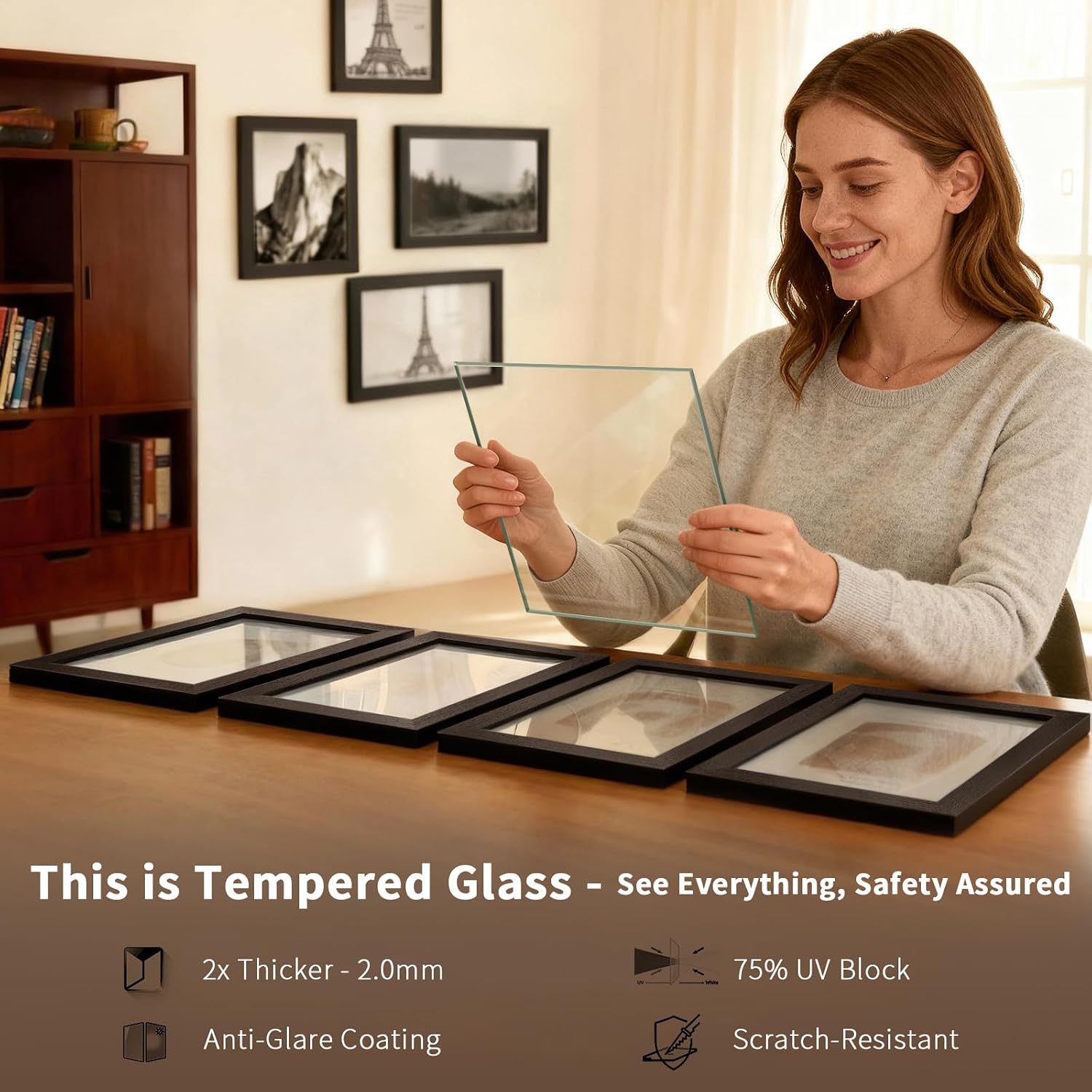 12x16 Picture Frame 4 Pack, Black Solid Wood, Gallery Wall Hanging | Thick & Wide Border, HD Tempered Glass, Vertical