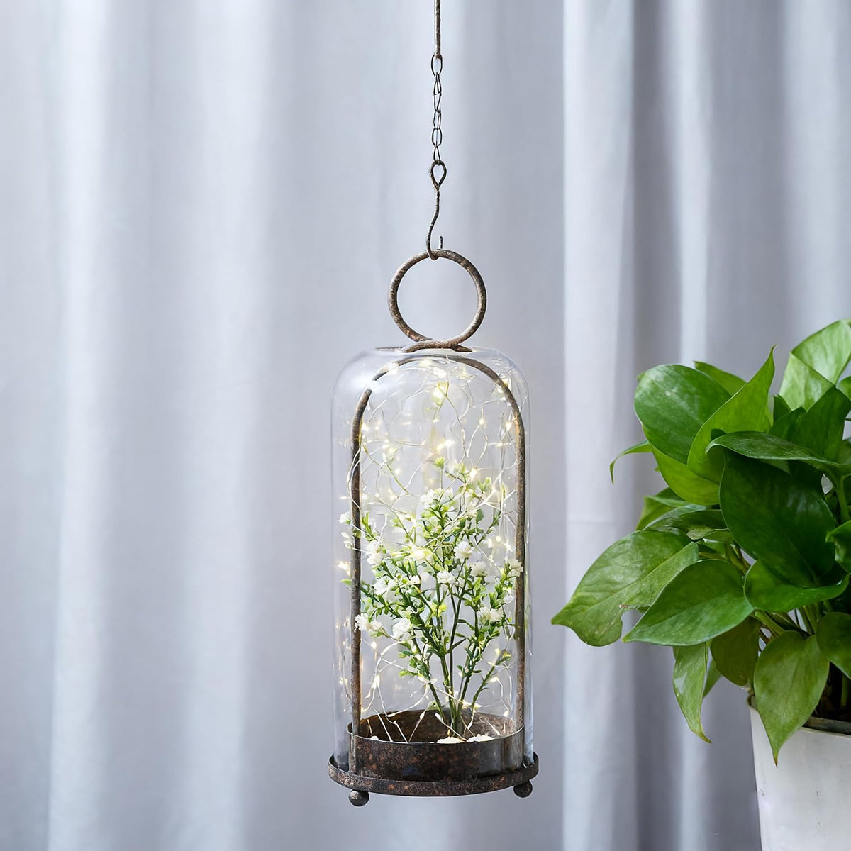 16" High Versatile Modern Metal Hurricane Lantern with Handmade Sturdy Glass Dome in Rustic Brown for Pillar Candle &