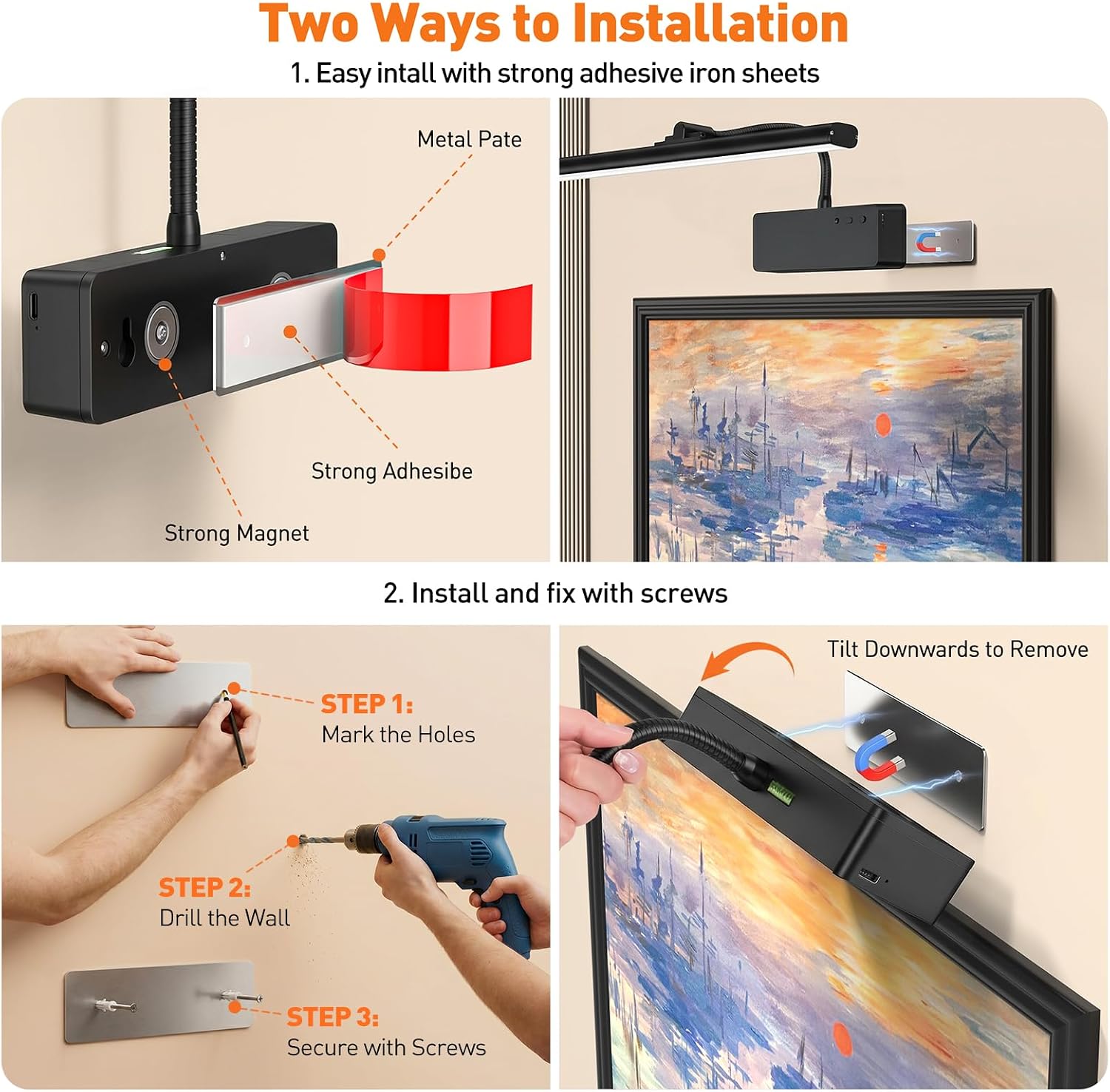 Picture Light, 15.35inch Wireless Picture Lights for Wall Rechargeable, 5400mAh Battery Wall Light with Remote, 3 Color