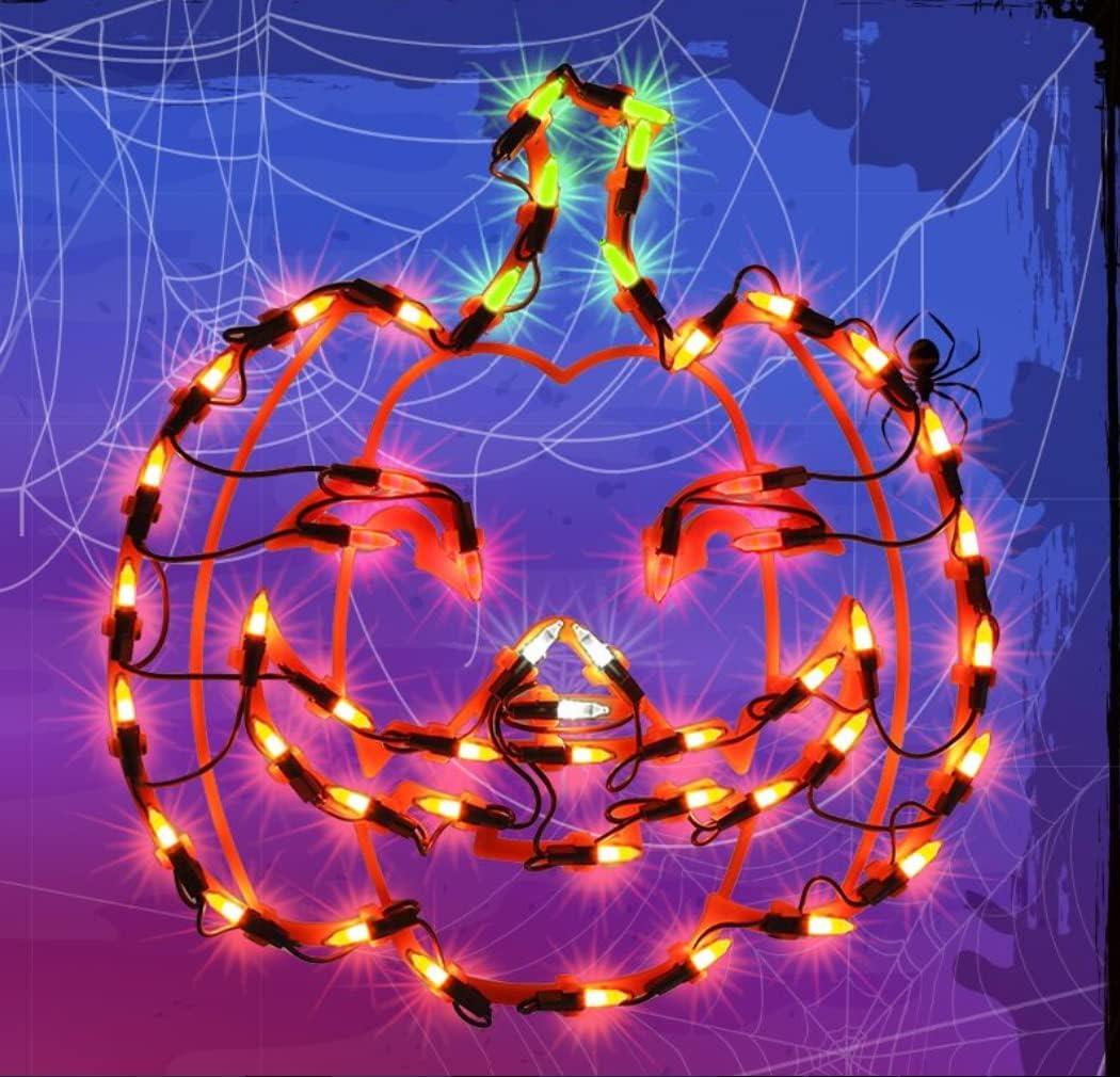 LAMPHOME 13.3'' Halloween Decorations Window Silhouette Holiday Display, Light Up Window Lights, Lighted Jack-O-Lantern for Party, Home, Tabletop