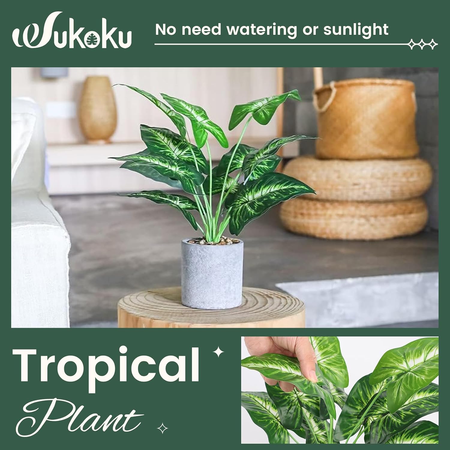16" Small Fake Plants Artificial Tropical Faux Plants Indoor Desk Plant / Sage Green