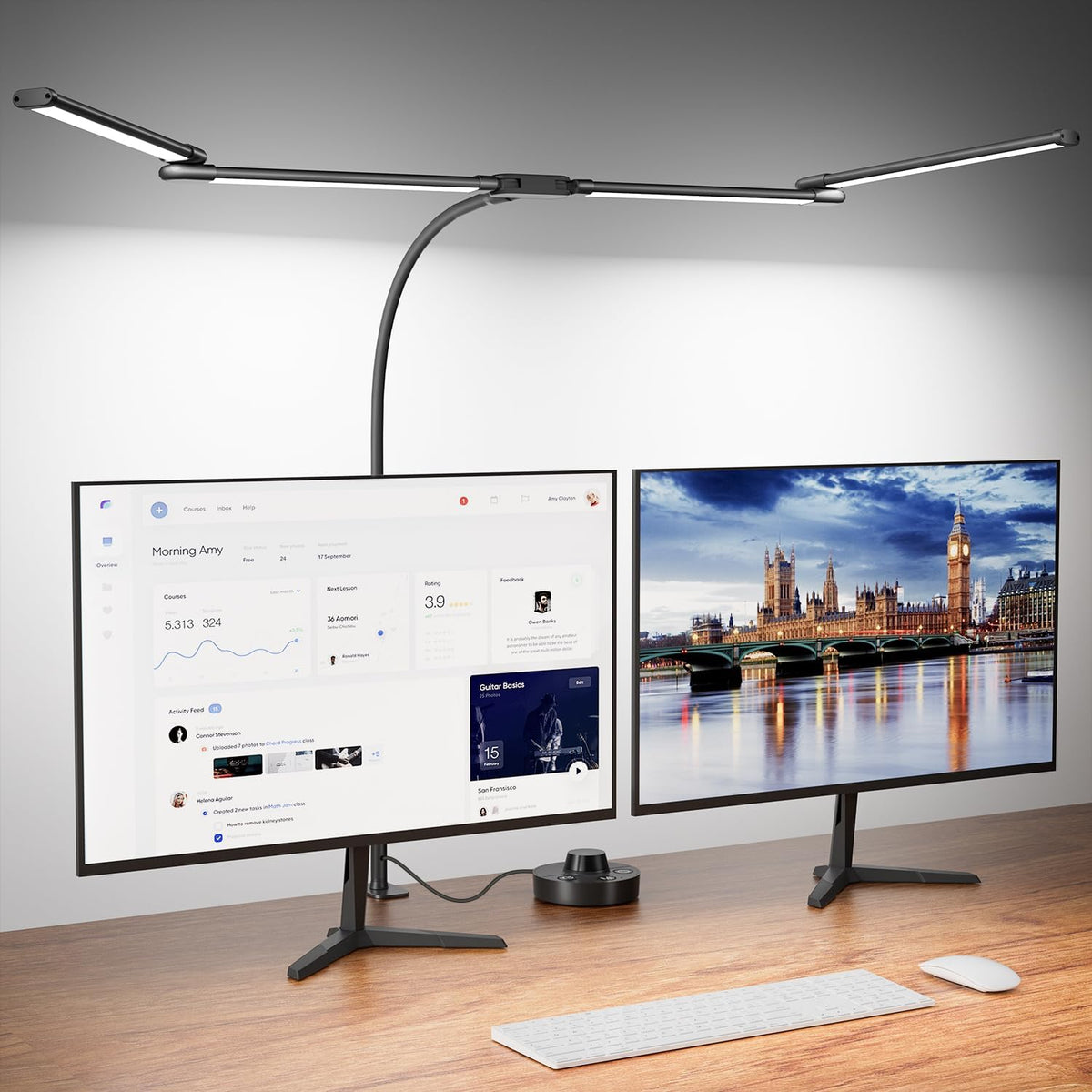 Desk Lamp Clamp Light 24W, Ultra Wide 4 Head Bars, 5 Color Modes Dimming, Multi-Screen Setup for Office, Architect