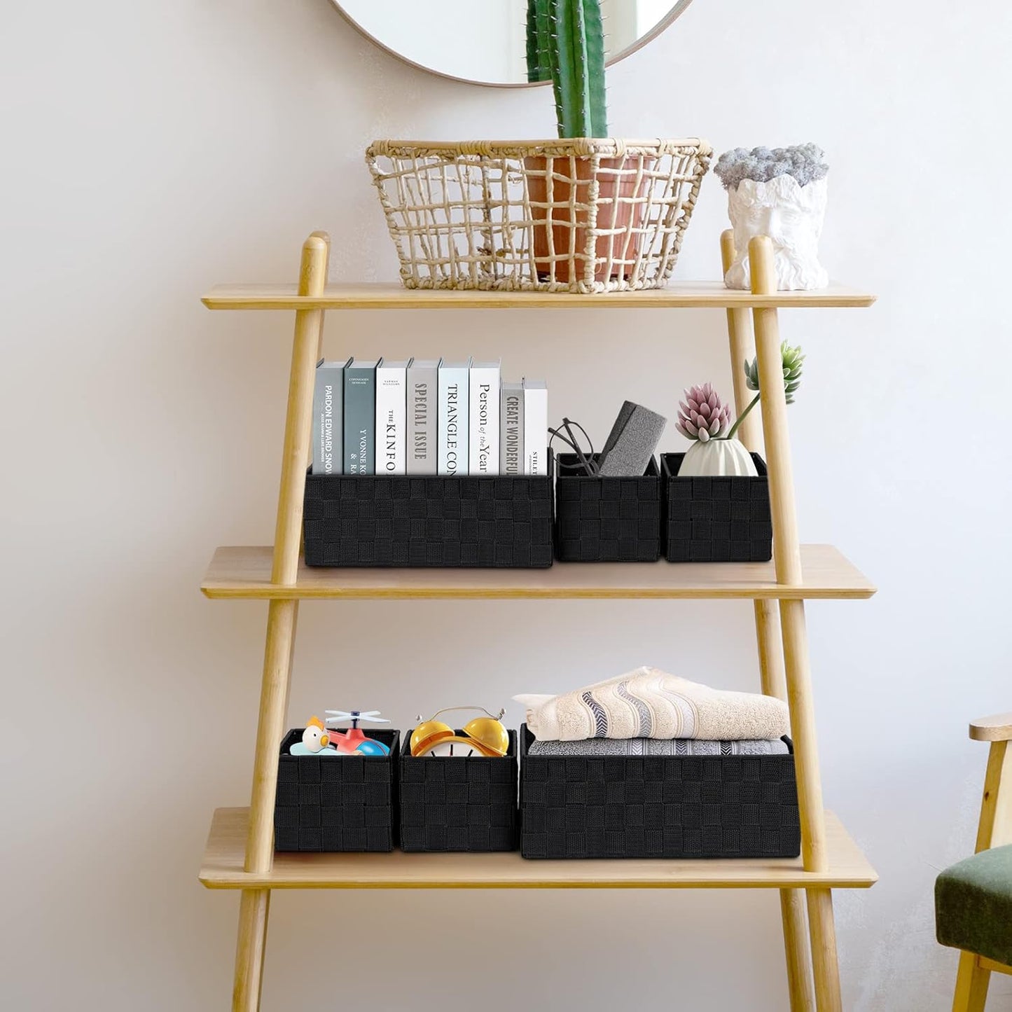 Woven Storage Baskets for Organizing / Black / Set of 6