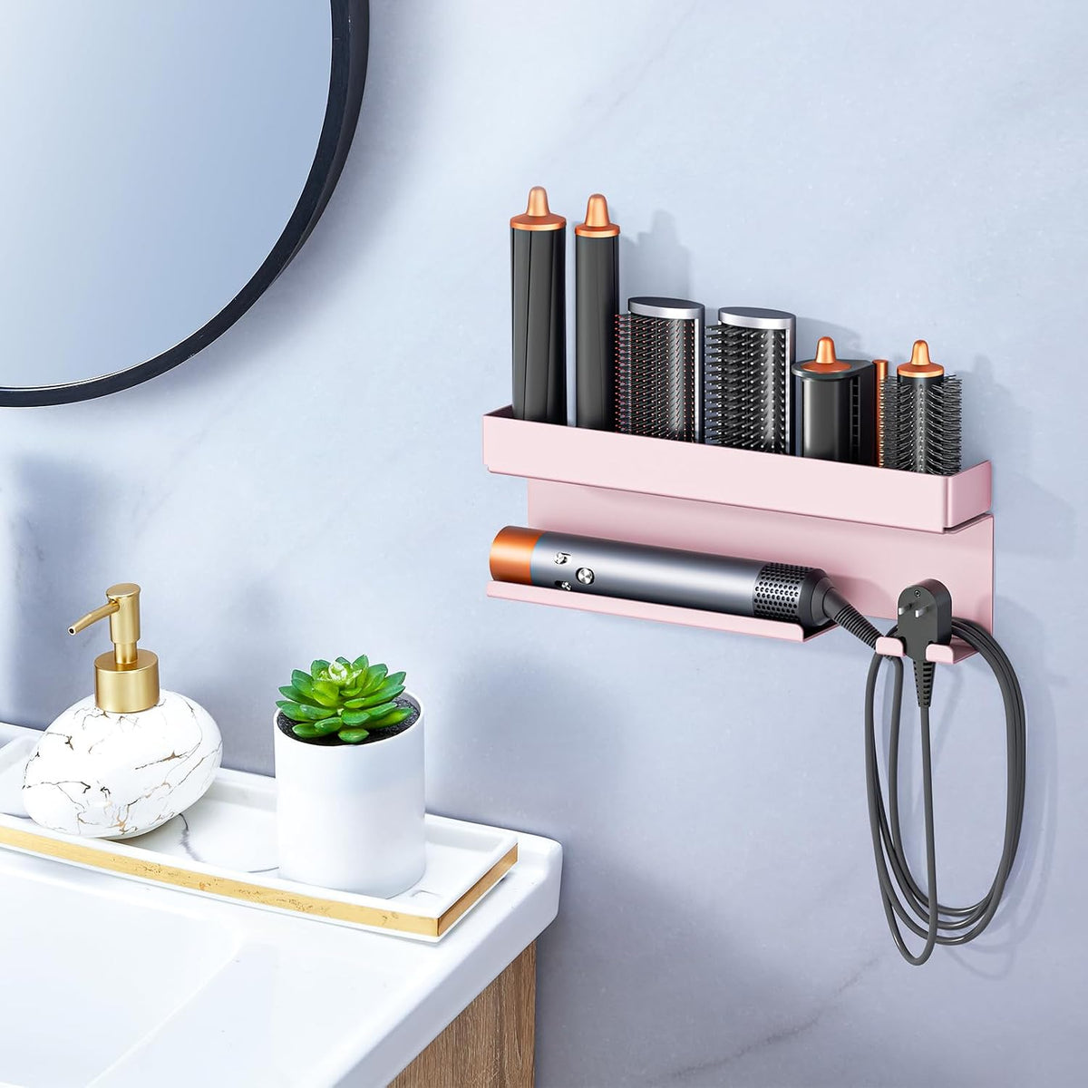 Storage Hair Dryer Holder for Curling Iron Accessories, Hair Tool Organizer Wall Mount, Curling Iron Holder, Bathroom