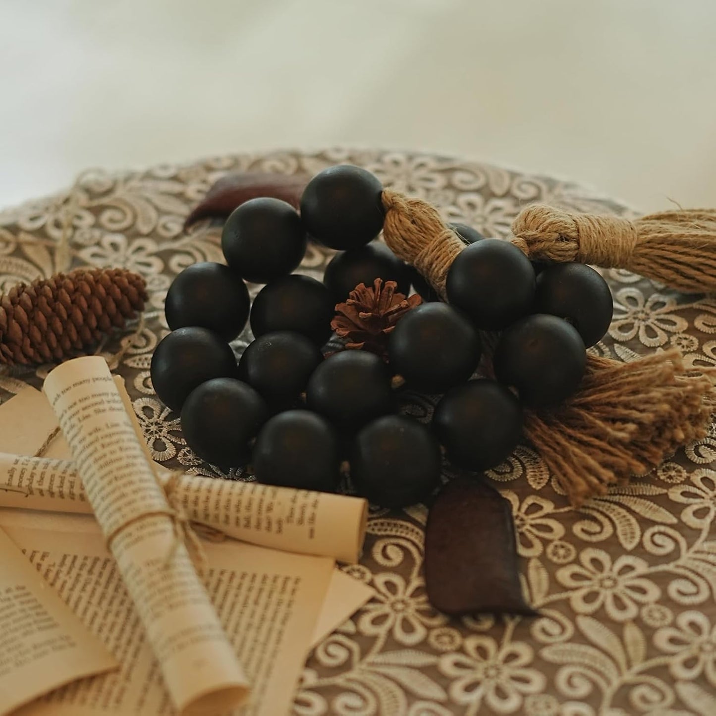 Wooden Beads Garland / 50 Inches / Black