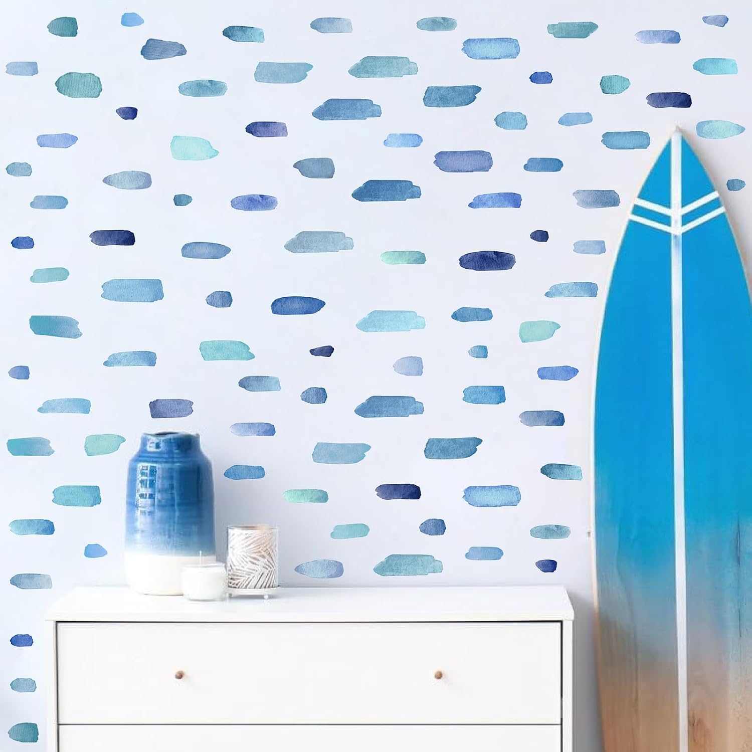 Watercolor Wall Stickers Boho Line Wall Decals Peel and Stick Lines Stripes / Lines D / Blue