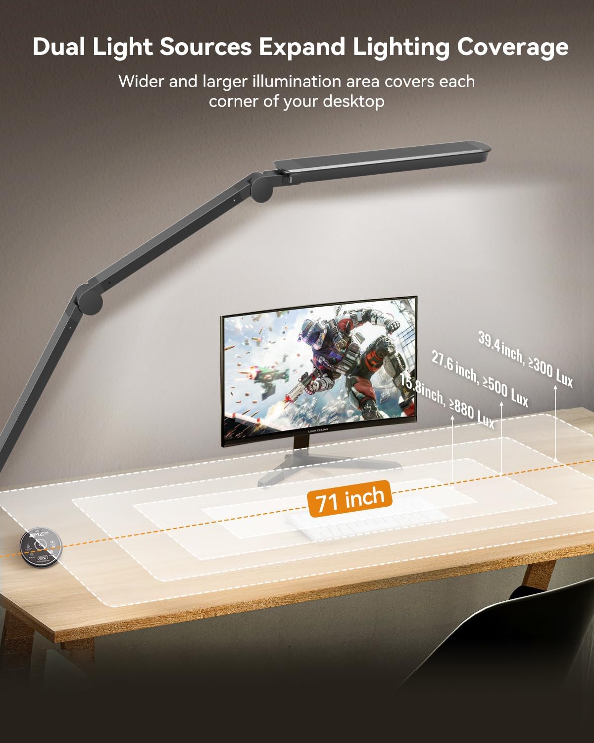 LED Desk Lamp with Clamp, Architect Desk Lamp with Remote, Flexible Swing Arm Desk Light with Dual LED Light, Stepless